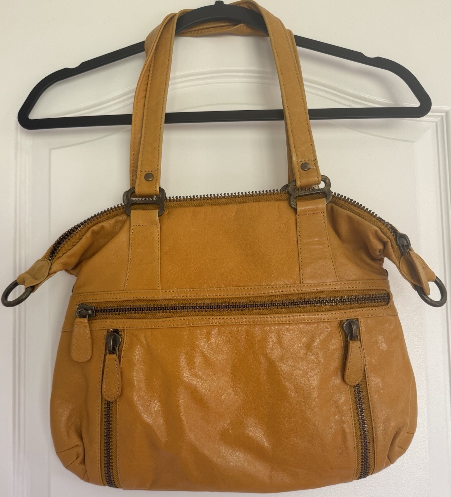 Latico Genuine Leather Slouchy Hobo Shoulder Bag Mustard Yellow Multi Zip NJ