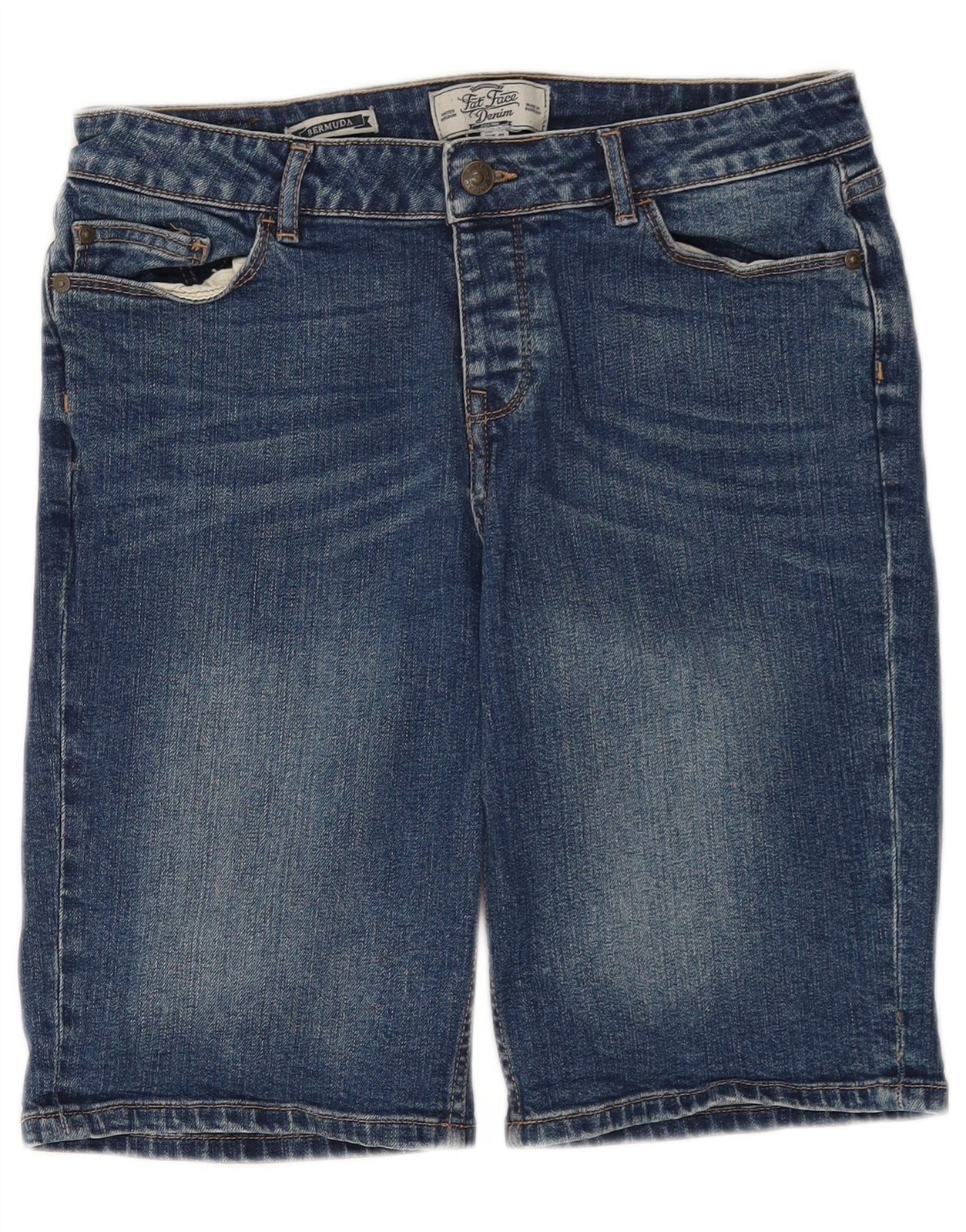 Fat Face Womens Denim Bermuda Shorts UK 12 Medium W30 Blue Cotton CF63