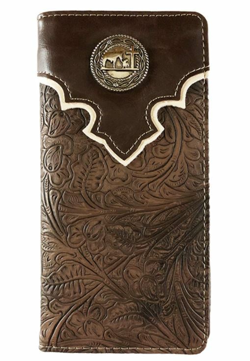 Cross Praying Cowboy Men Wallet Western Bifold Check Book Style W089-27 Brown