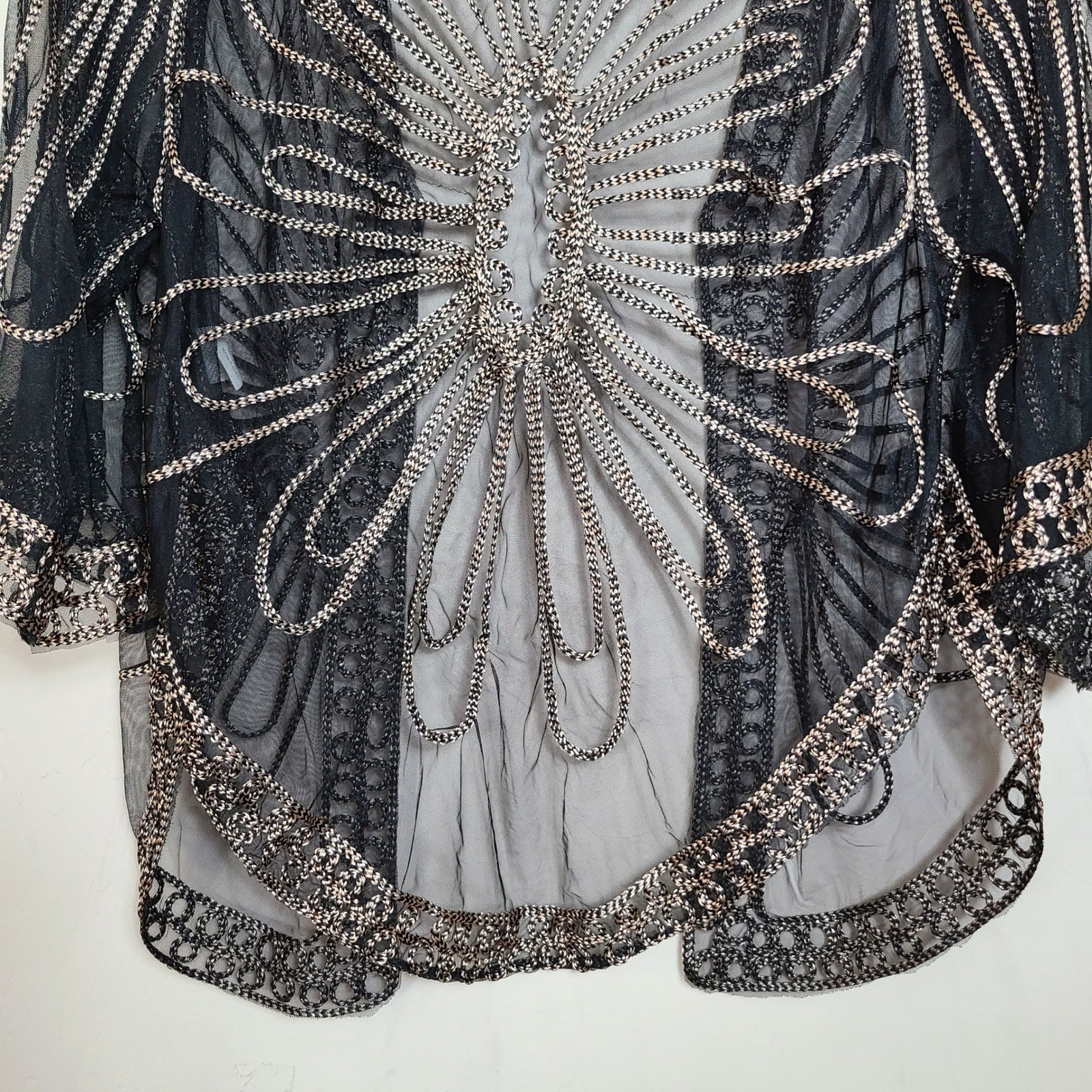 Black Gold Embroidered Sheer Womens S/M Shrug Art Deco Mesh Gatsby 1920s Boho