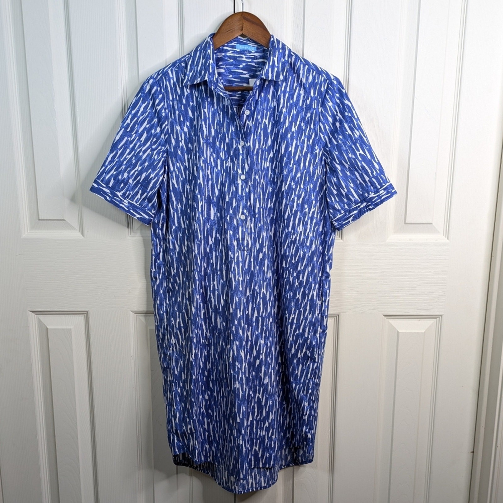 NEW J. McLaughlin Arissa Collared Popover Dress Medium Blue Coastal Preppy Resor