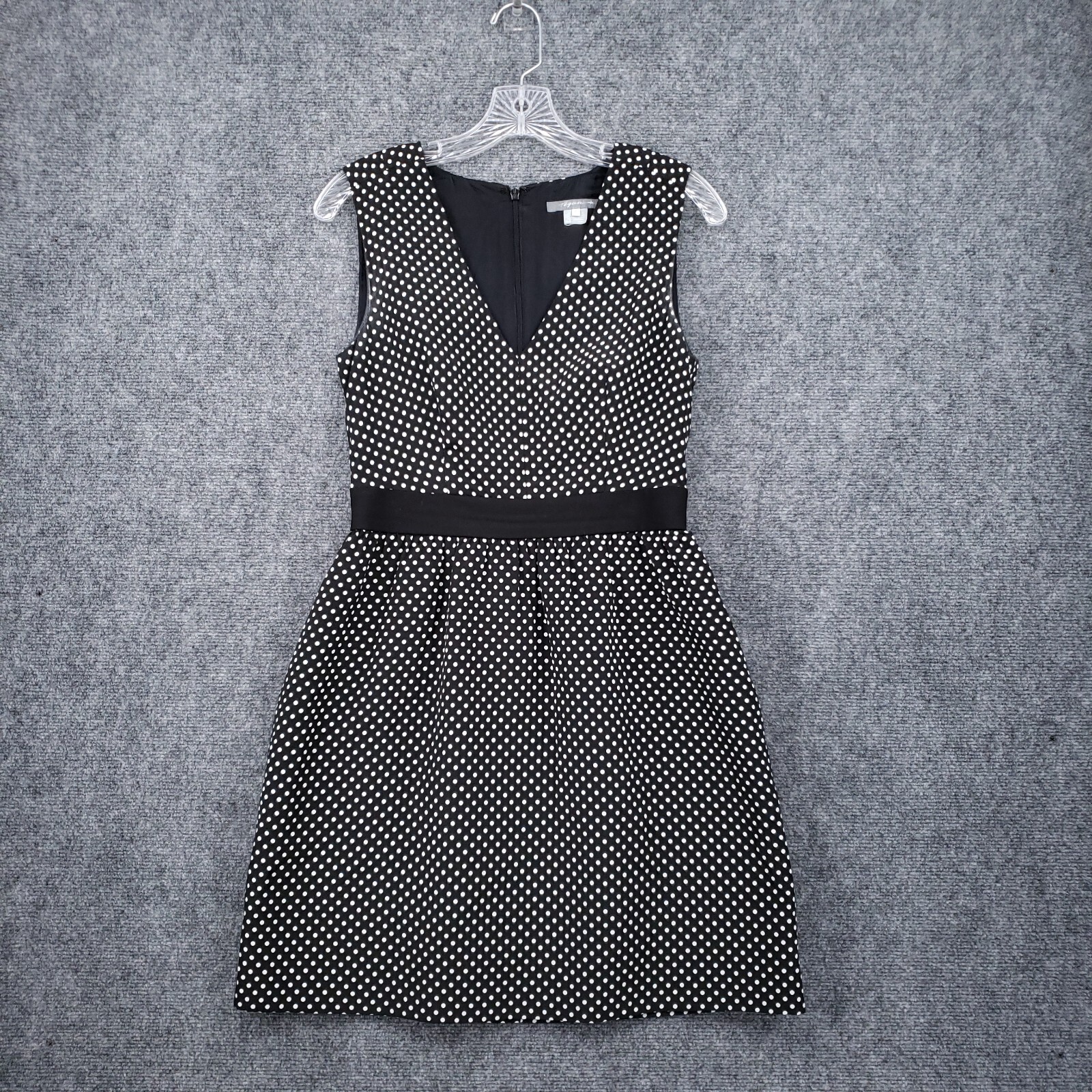 Tegan Dress Womens Size 6 Black Mini Sleeveless Polka Dot V Neck Zip Back Lined