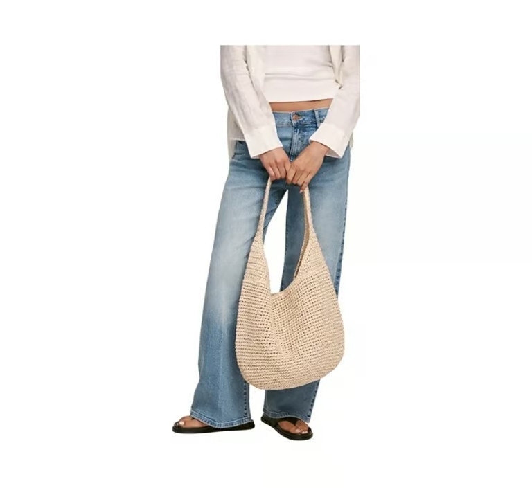 Banana Republic Beige Woven Tote Shoulder Bag Magnetic Closure Lined Pockets