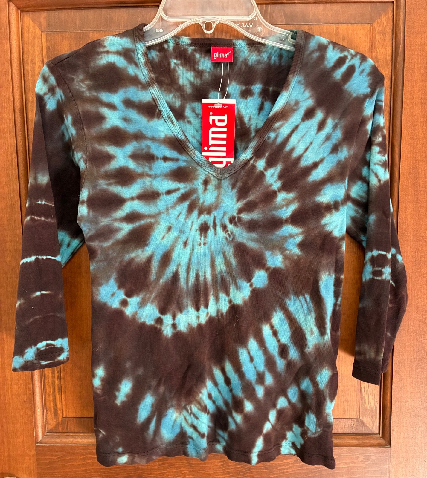 Glima Tie Dye Turquoise Blue & Brown Y2K VTG 90s Shirt Sz M w Tag