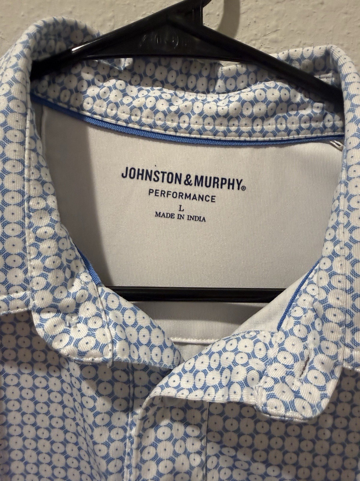 Johnston & Murphy Performance Men’s L Blue/White Geometric Short Sleeve Polo