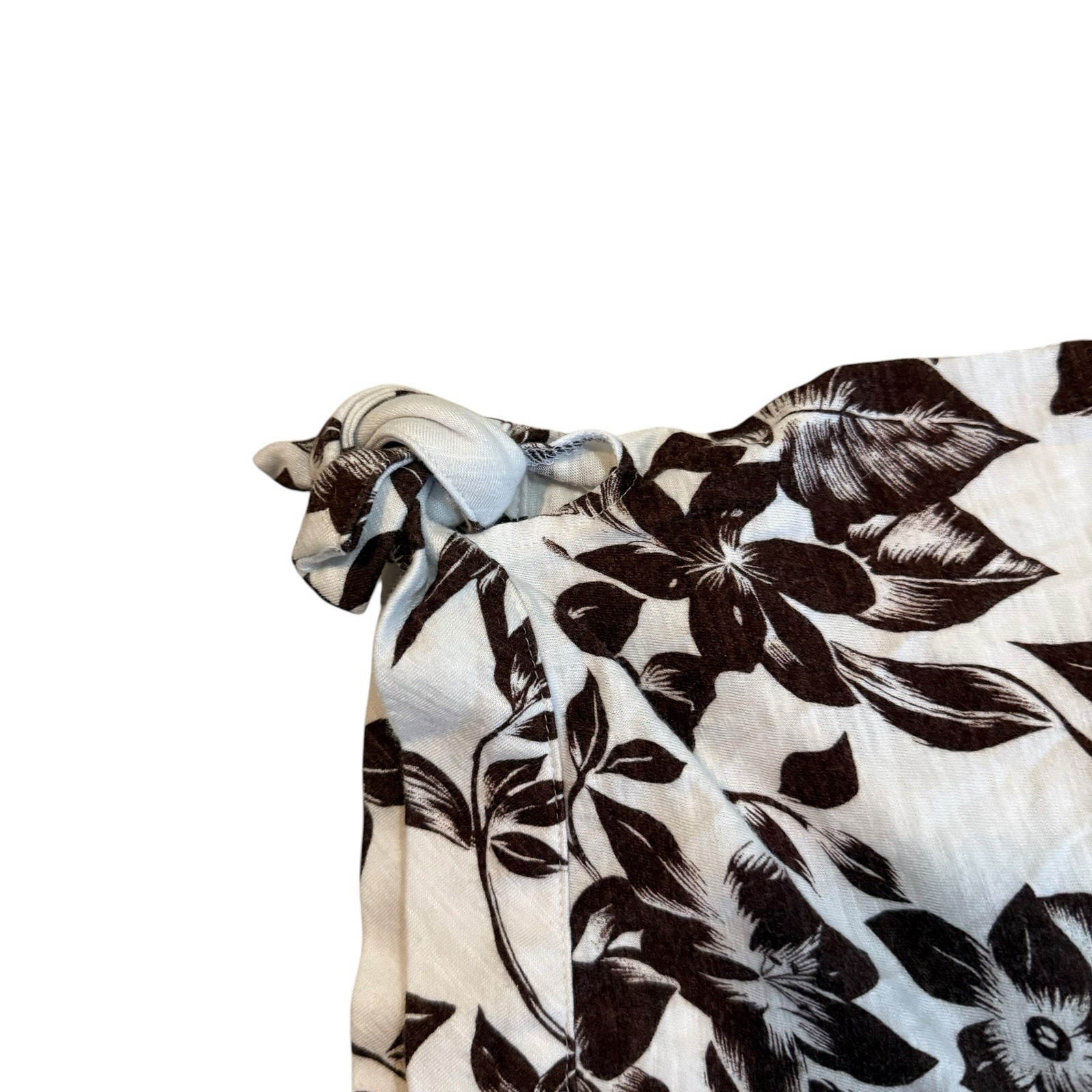 Liz Claiborne Women’s Plus Size 4X Floral Tie Sleeve Top White Brown Cottagecore