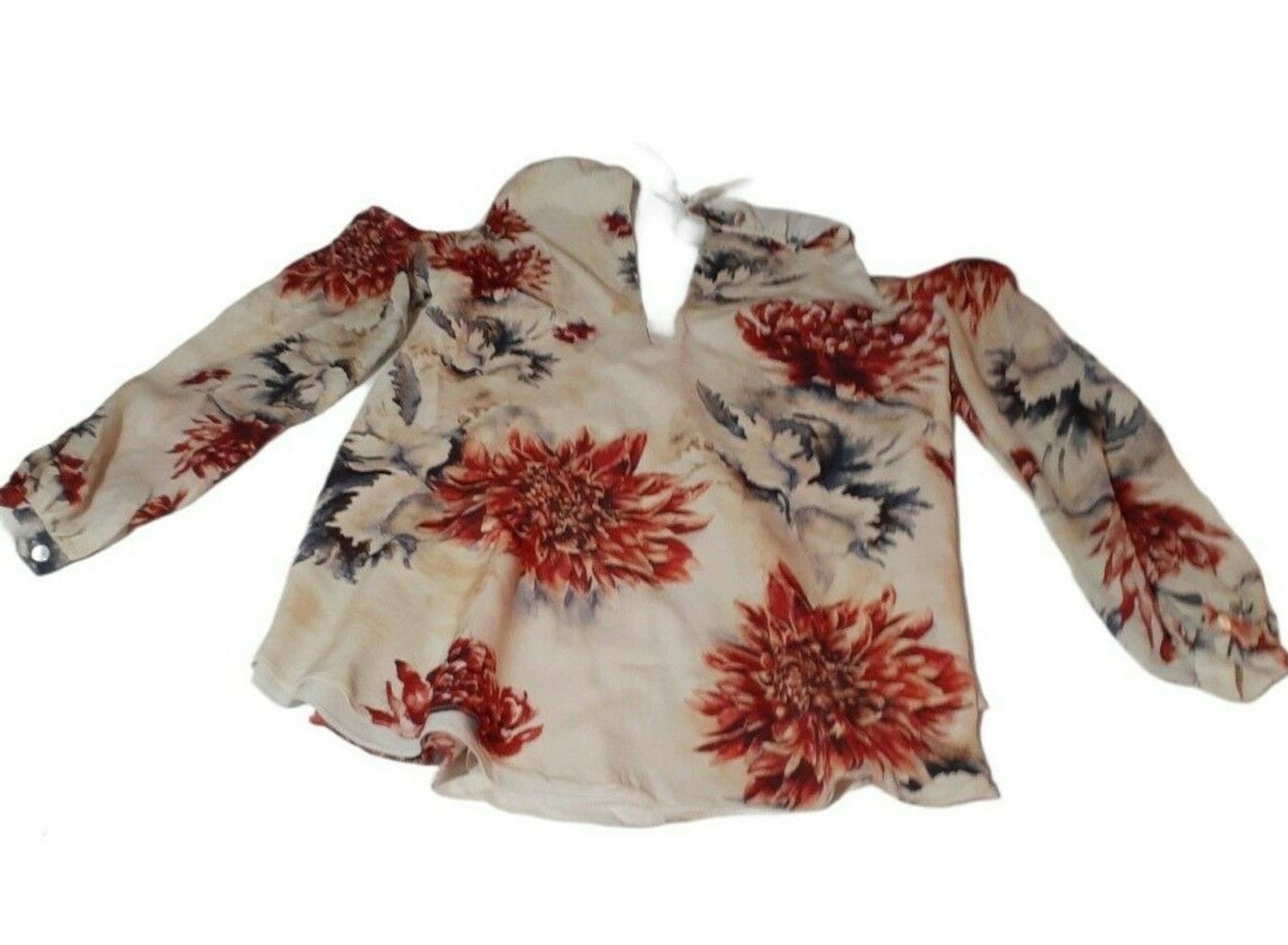 Haute Hippie Women’s Floral 100% Silk 3/4 Sleeve Cold shoulder Blouse TopSz XS