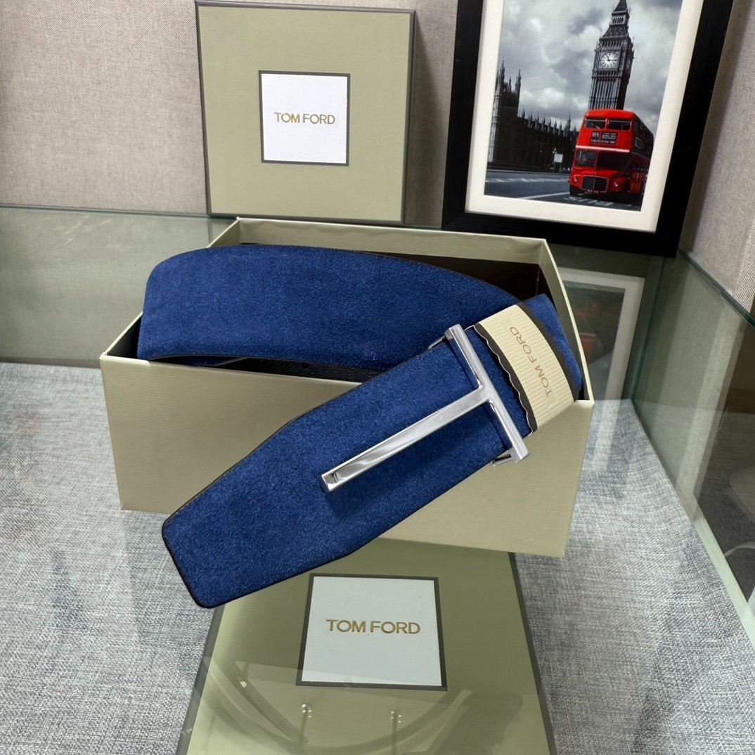 Authentic Tom Ford Reversible Leather T-Buckle Belt Luxury Designer Fashion