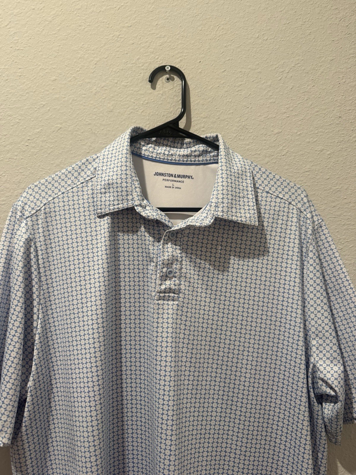 Johnston & Murphy Performance Men’s L Blue/White Geometric Short Sleeve Polo