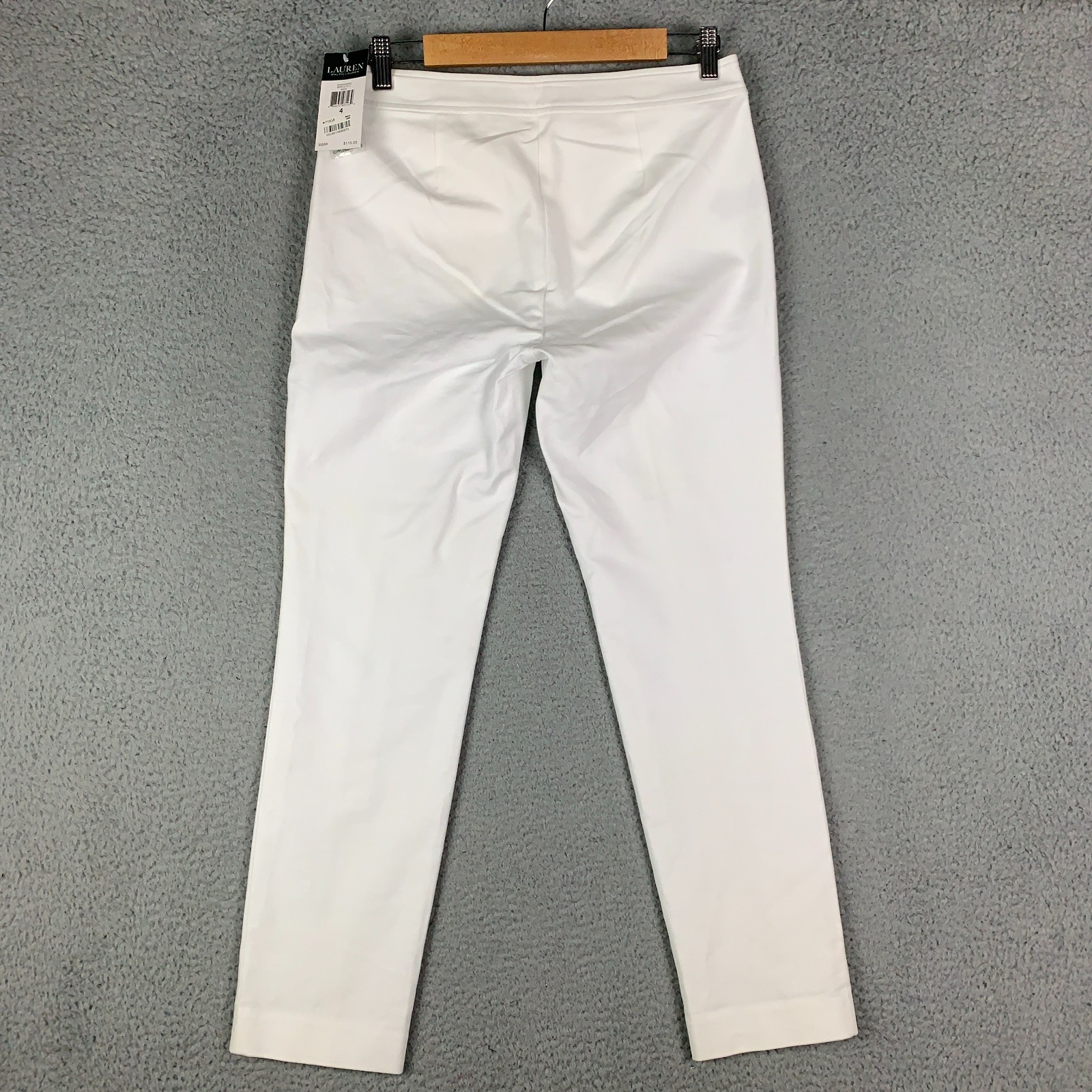 NWT Lauren Ralph Lauren Ankle Pants Womens 4 White Pintuck Stretch Side Zip $115