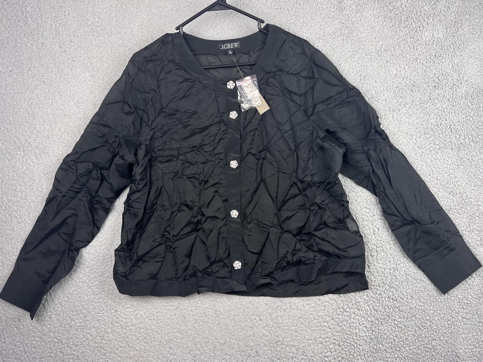 J. Crew Blouse Womens XL Black Rhinestone Button Long Sleeve Party Top Cami Set