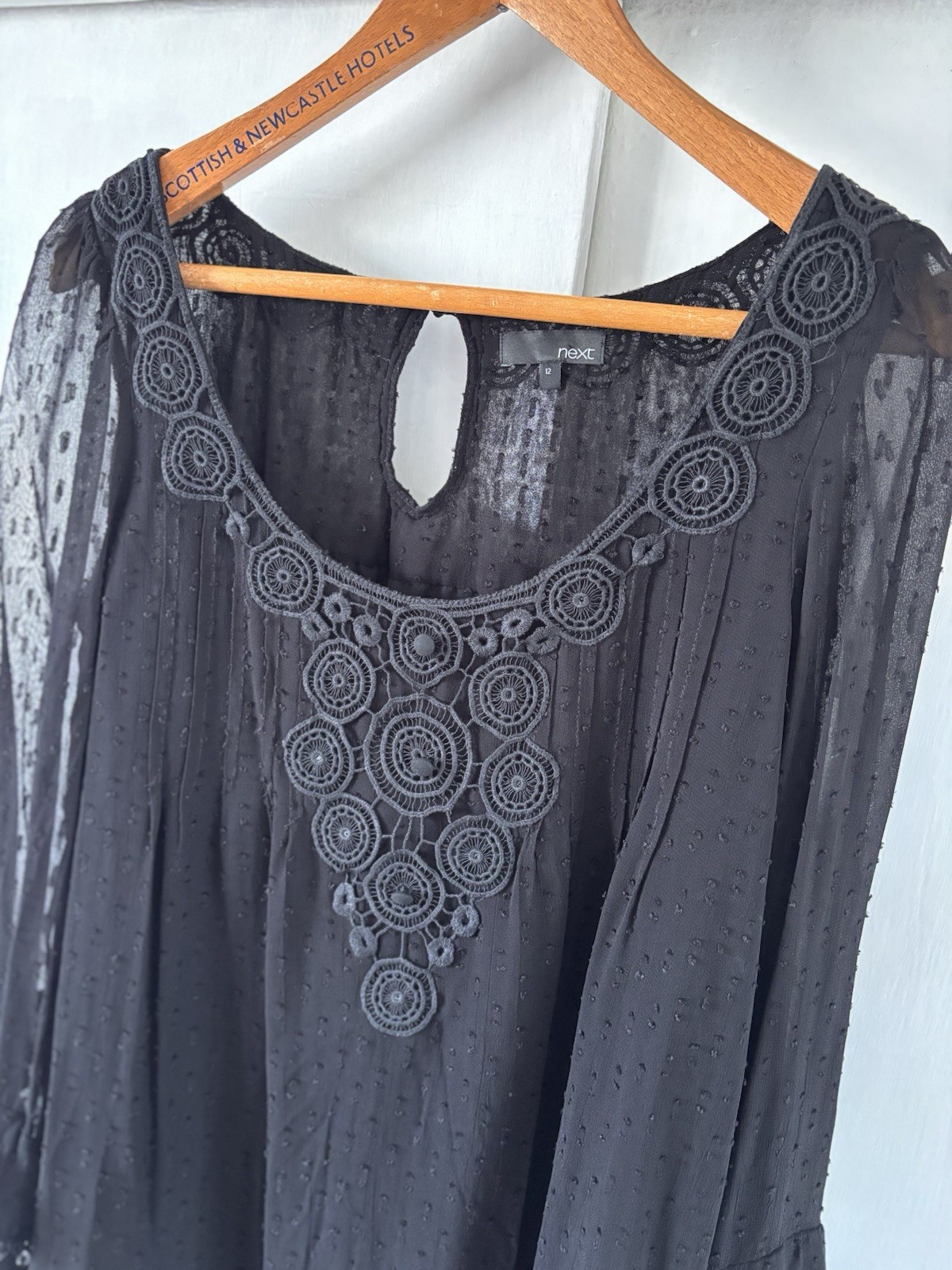Next Black Tunic Blouse Top 12 Embroidered Lace Long Sleeve Boho Summer Casual