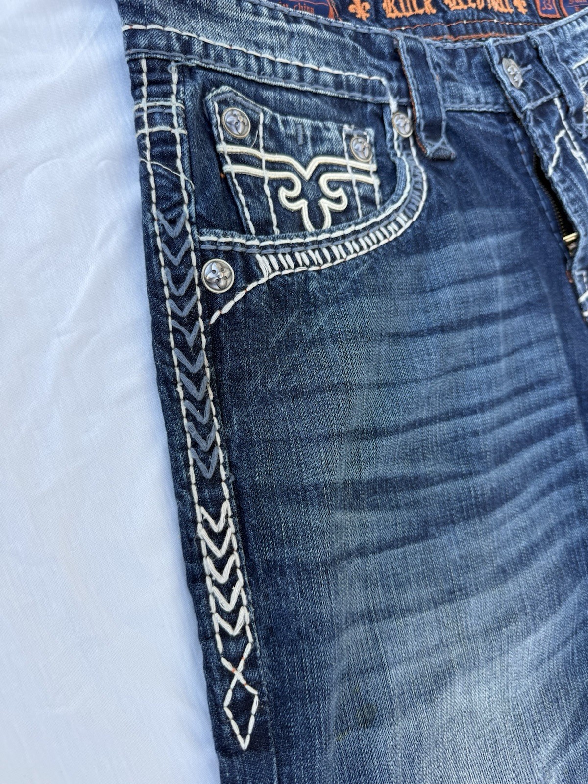Rock Revival Men’s Denim Jeans 33 35X31 Fabio Boot Cut Excellent Condition