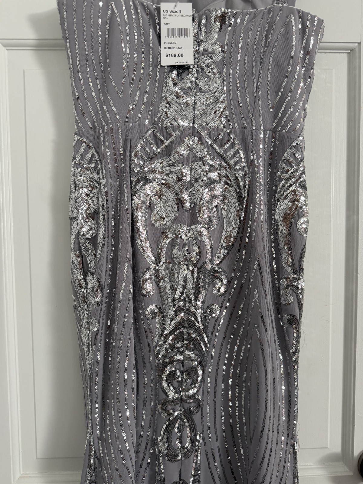 Brand New (NWT) Silver Sequin Formal Gown Floor Length Halter Neck, Size 8