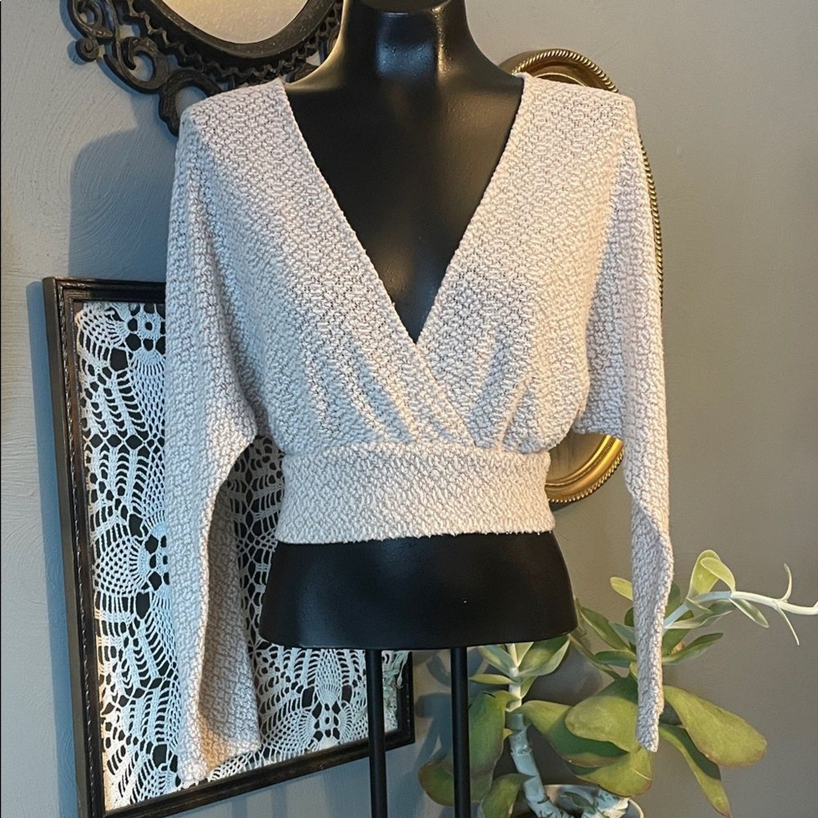 Urban Outfitters Cream Textured Crop Top