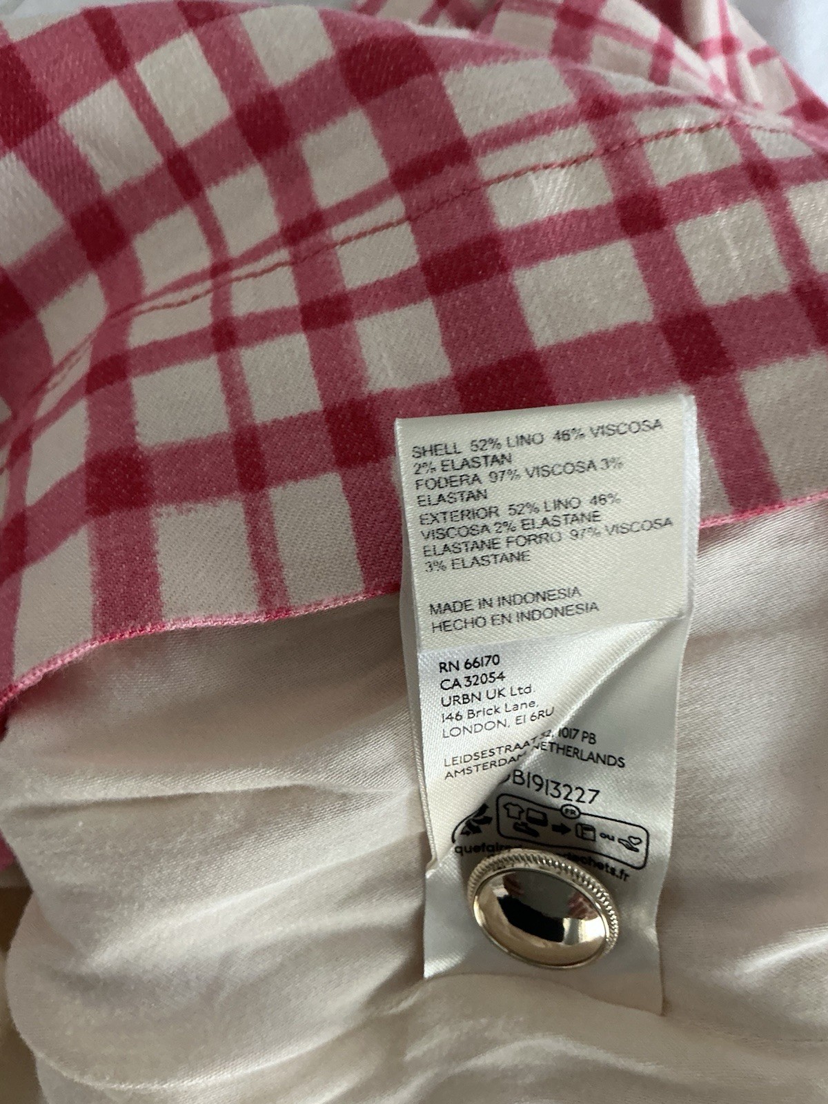 Maeve Pink/White Gingham Collared Shirt Dress Button Front Pockets Lined XL