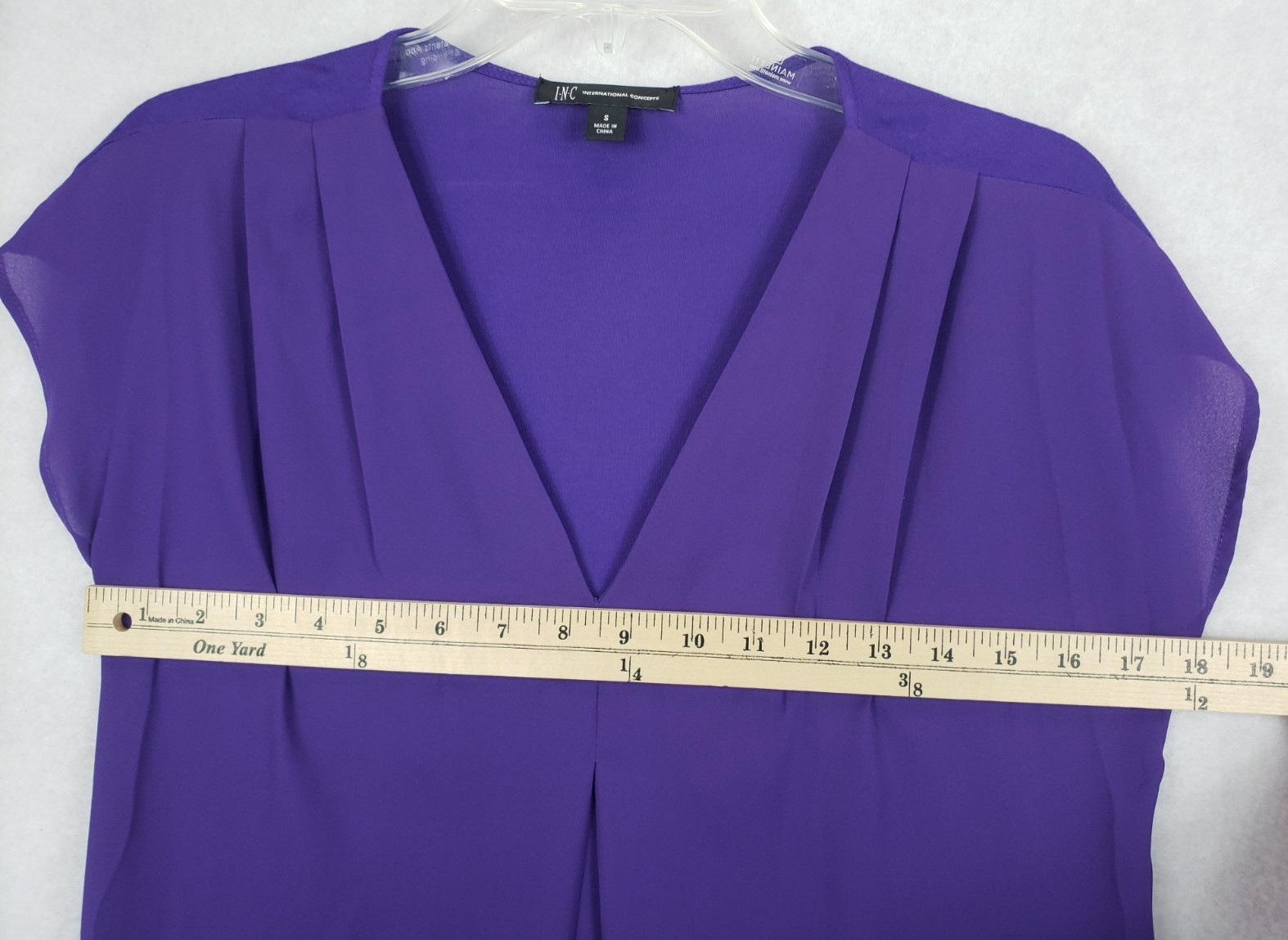 INC International Concepts Blouse Small Short Sleeve Purple Pleated V-Neck