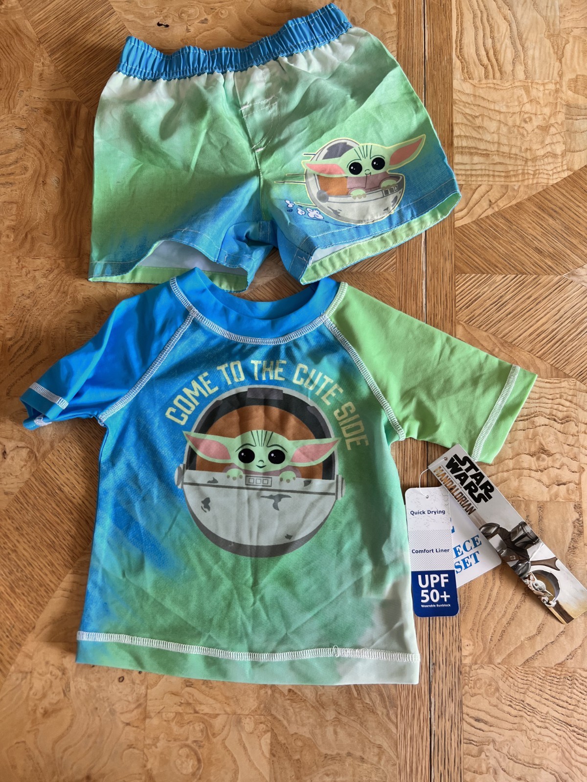 STAR WARS The Mandalorian “The Child” Infant Rash Guard Swim Set Sz. 12 Months