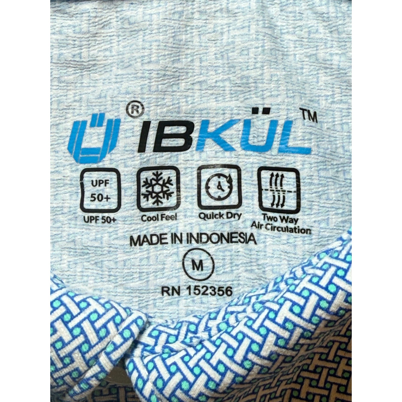 IBKUL Mens Medium Short Sleeve Polo Shirt Blue White Geometric UPF 50 Quick Dry