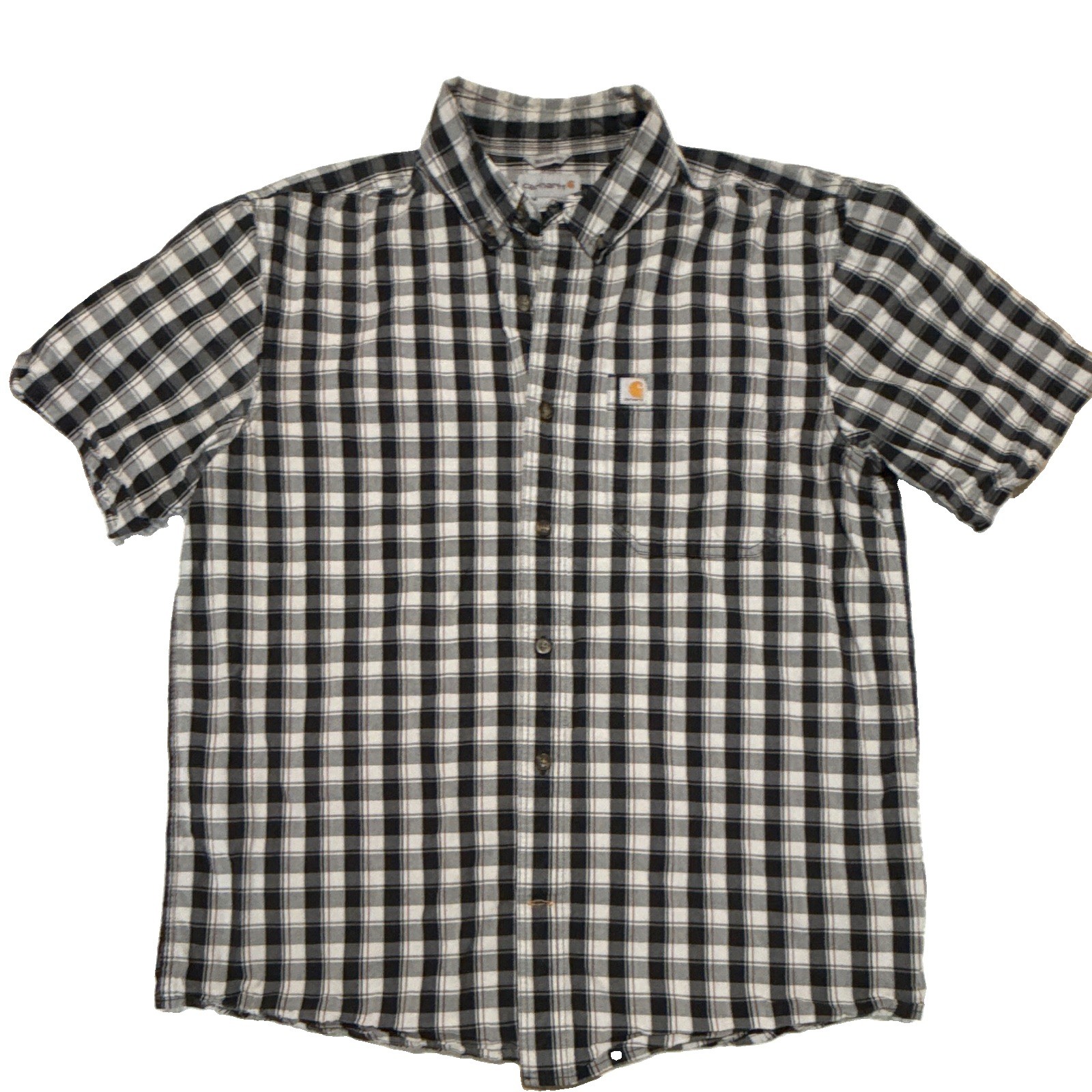 Carhartt Men’s L Relaxed Fit Black/White Plaid Woven Cotton Button-Down Shirt