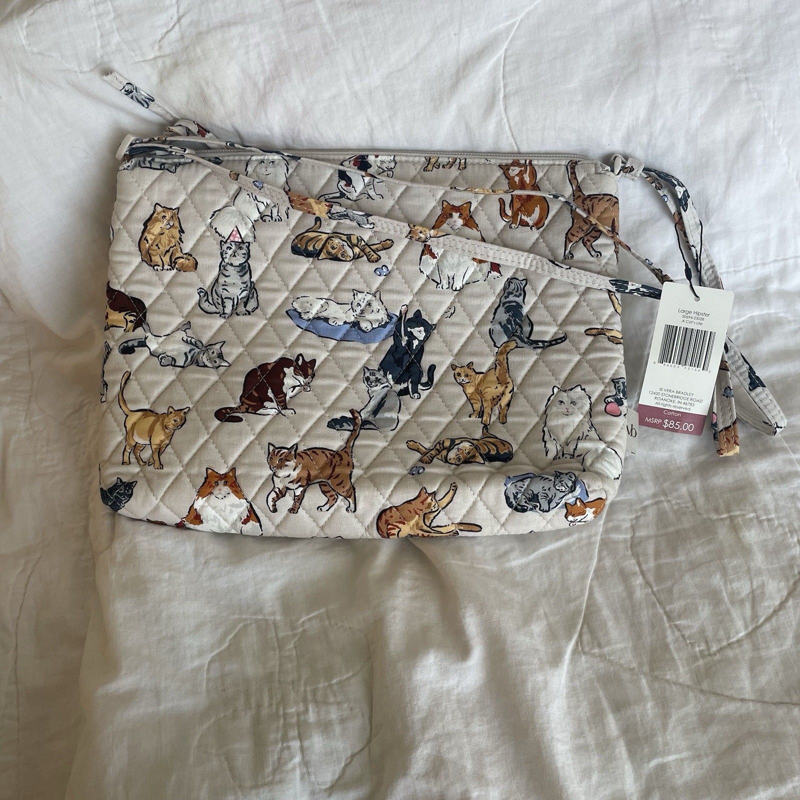Vera Bradley Large Cat Print Crossbody Bag Zip Closure Lined Inner Pockets