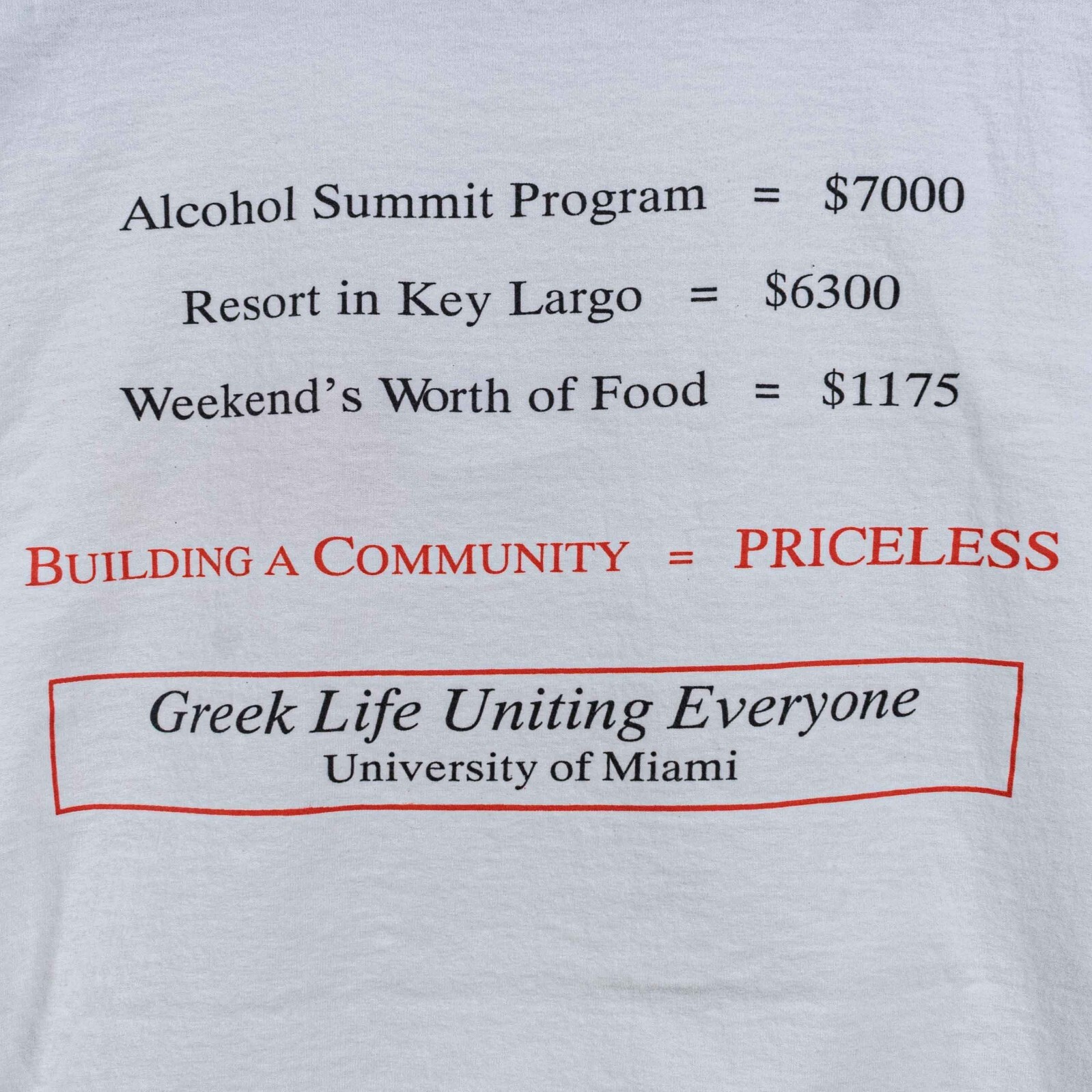 University of Miami GLUE Greek Life T-Shirt Medium UM Canes Frat Sorority Y2K