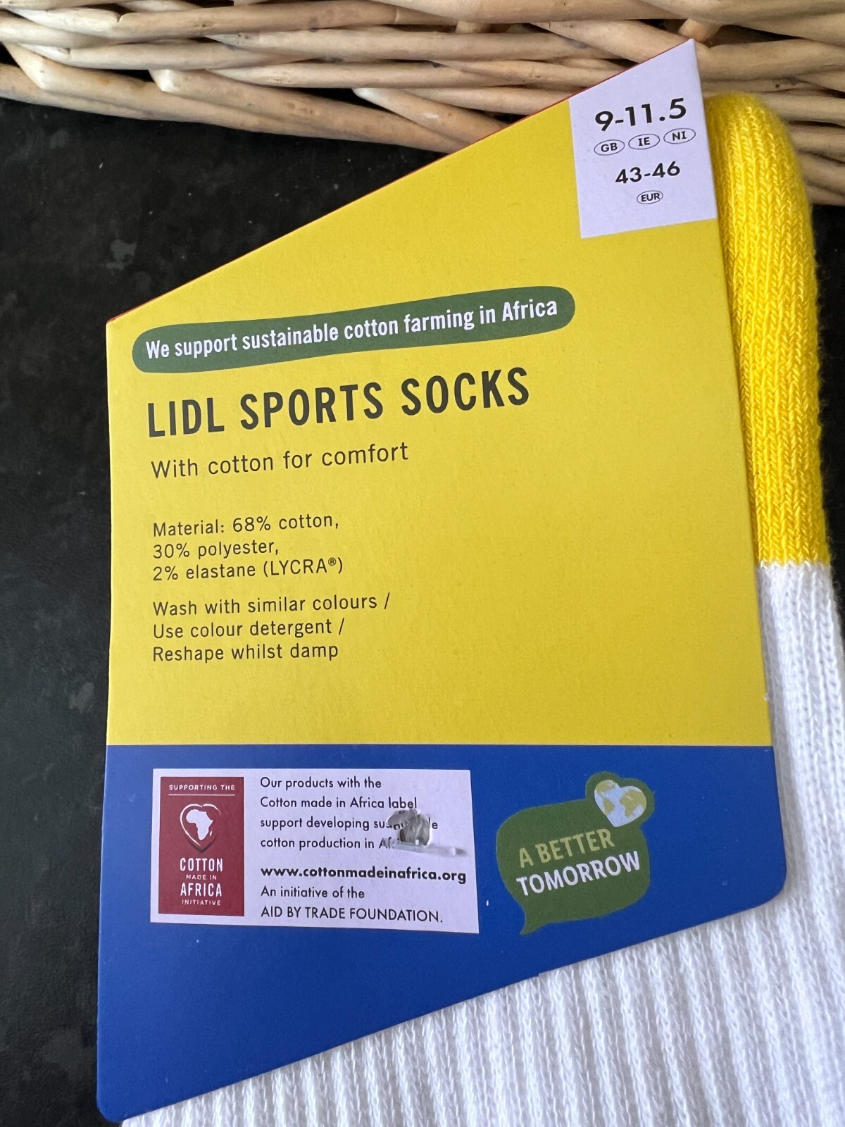 LIDL SOCKS BLUE OR YELLOW CUFF SIZES UK 9-11.5 EU 43-46 , UK 6-8 EU 39-42