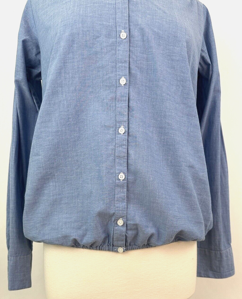 Ann Taylor LOFT Button-up Blouson Shirt MEDIUM Blue Lightweight Cotton Top