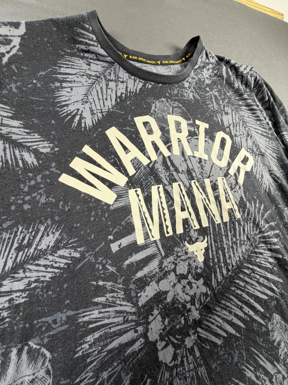 Under Armour Project Rock Warrior Mana T-Shirt Black Palm Print Mens XXL
