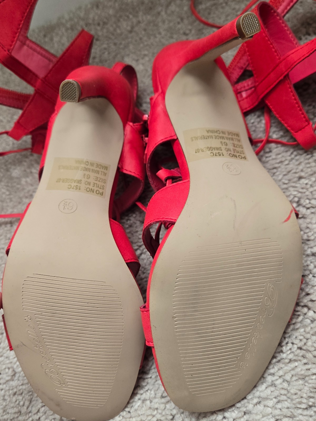Red faux leather lace up high heels size 6.5 . Thin heel