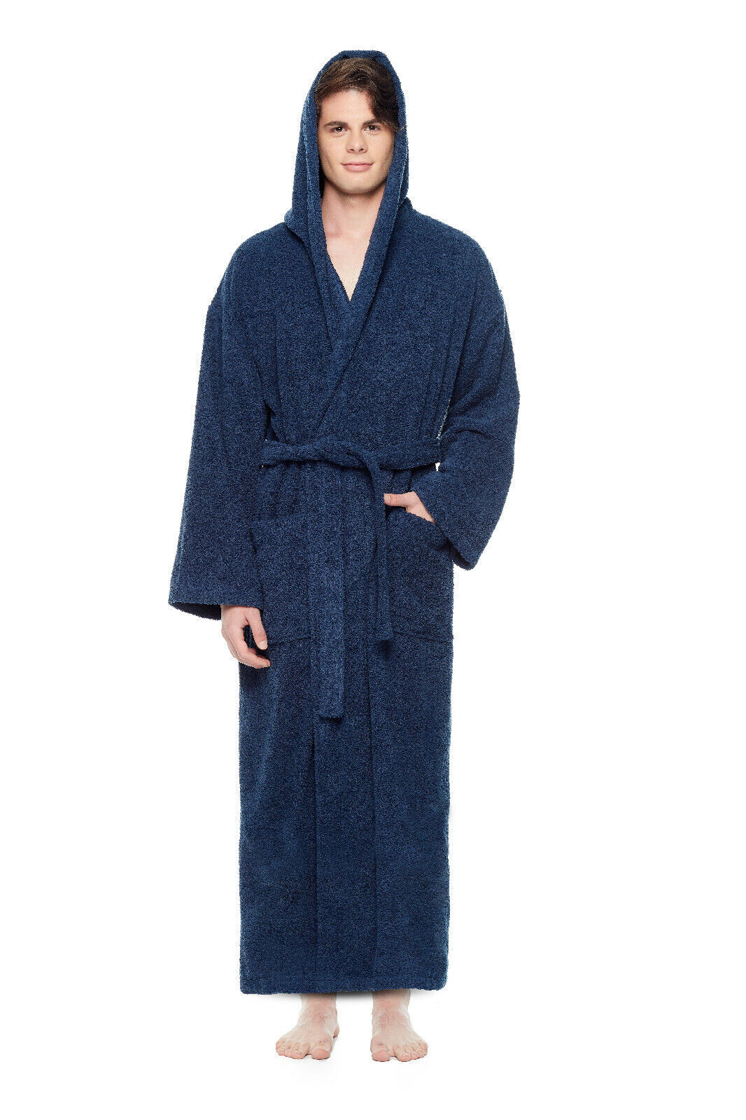Men’s Long Hooded Ankle Length Turkish Cotton Bathrobe Robe