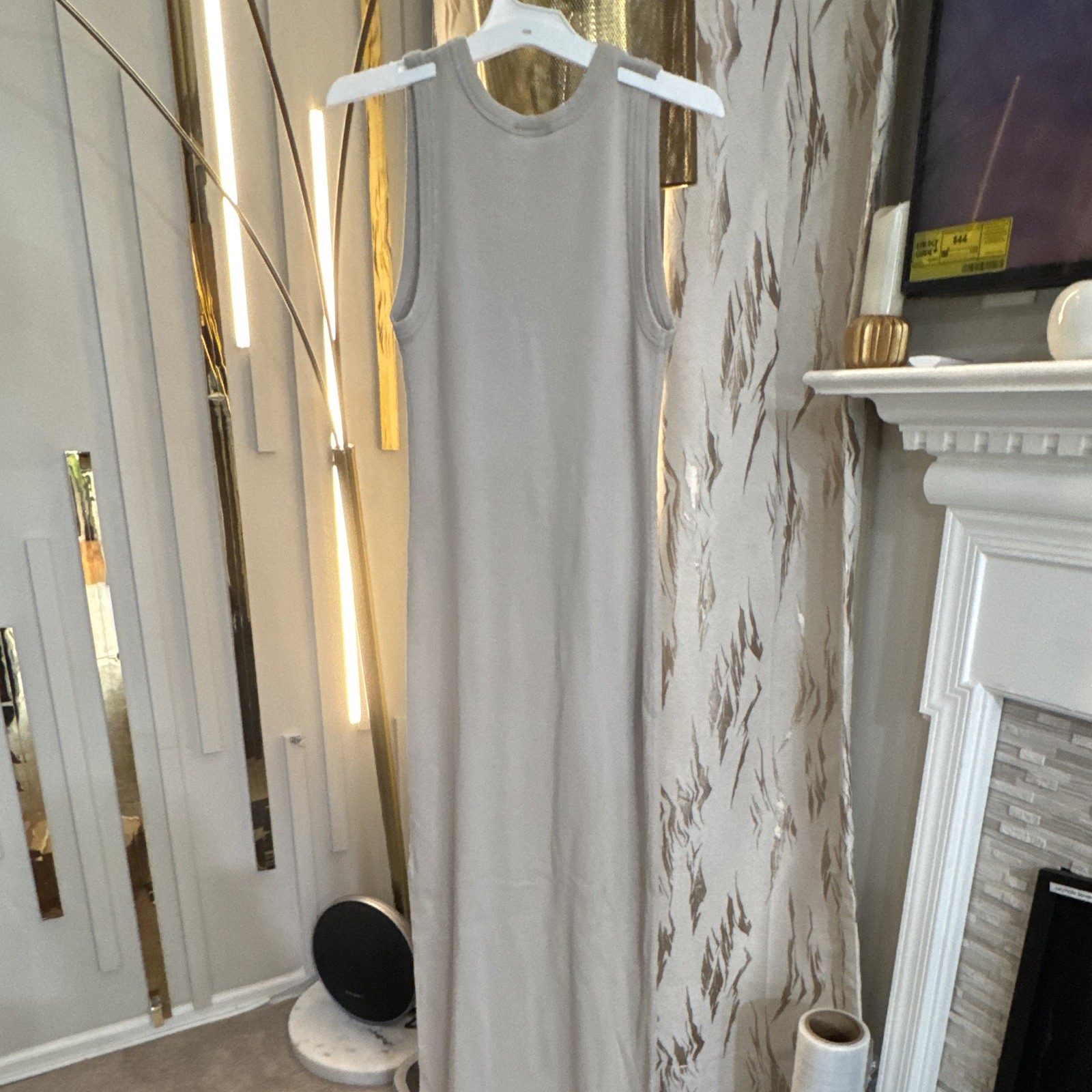 Universal Thread Maxi Dress Beige Solid Round Neck Ribbed Knit Side Slit M