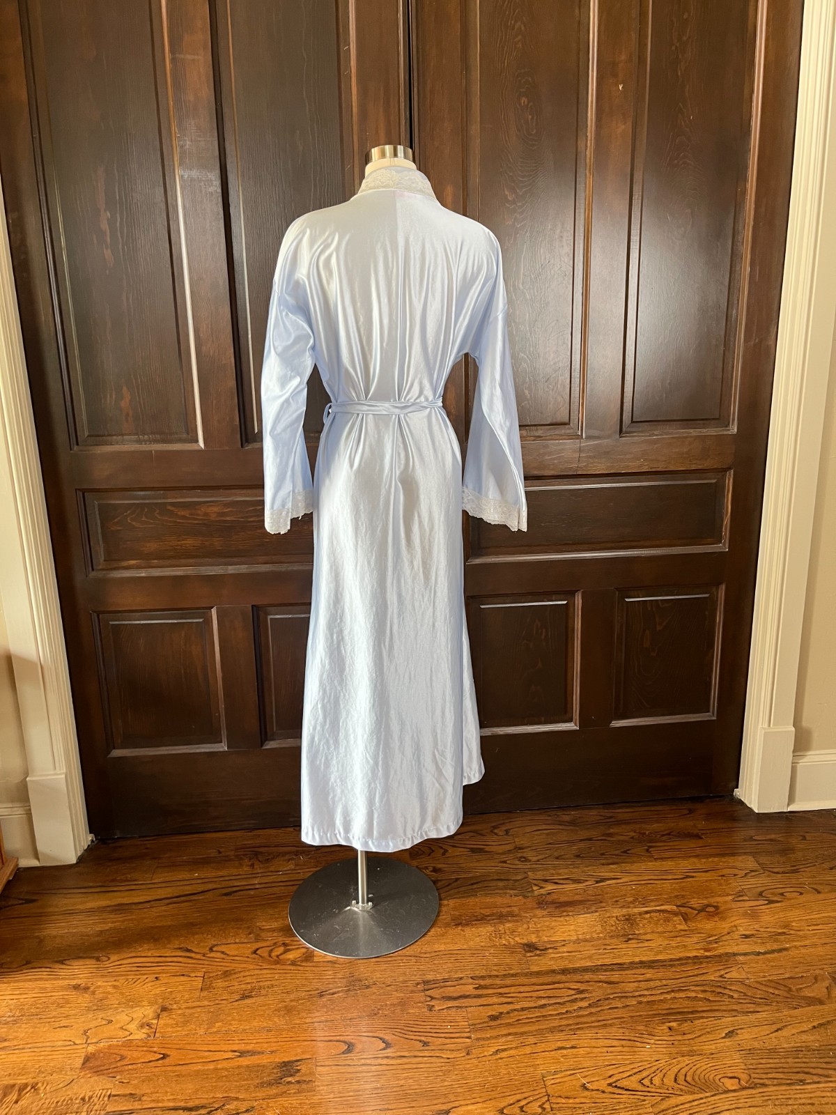 Heather Collection Women’s Long Sleeve Robe Size S Lace Trim Light Blue USA Made