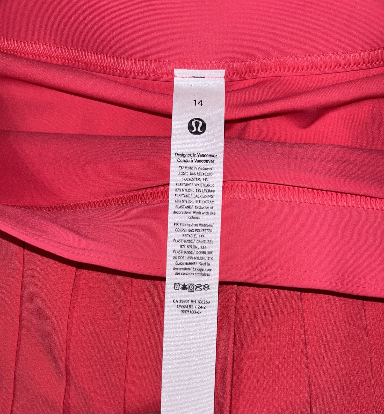 NWT💖LULULEMON💖SIZE 14💖PLEATED HIGH RISE TENNIS SKIRT💖GLAZED PINK💝3” LENGTH