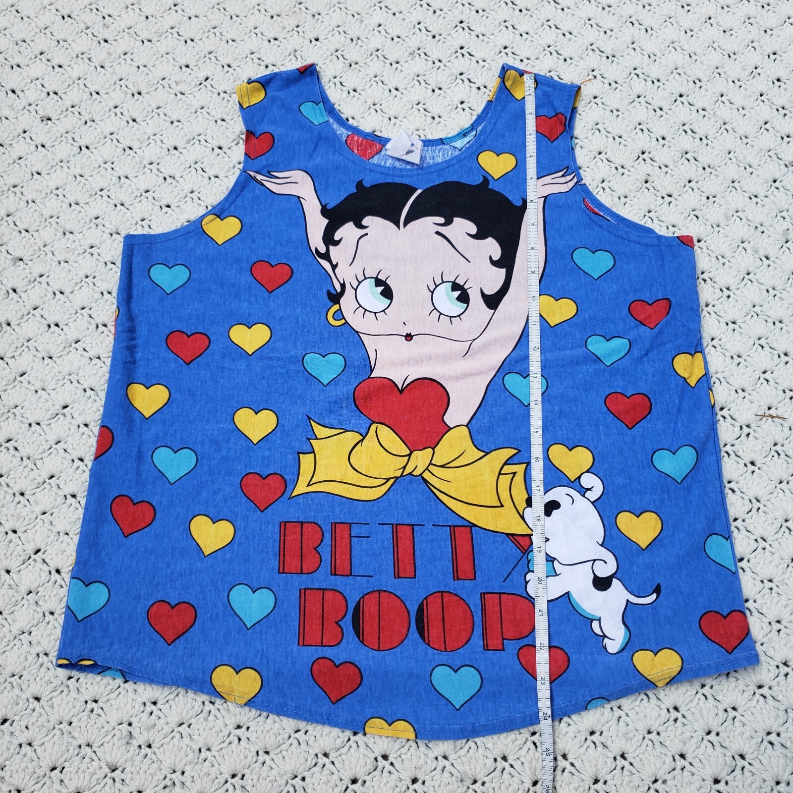 Vtg Betty Boop All Over Print AOP Heart Dog Double Sided Tank Top Blue – Large