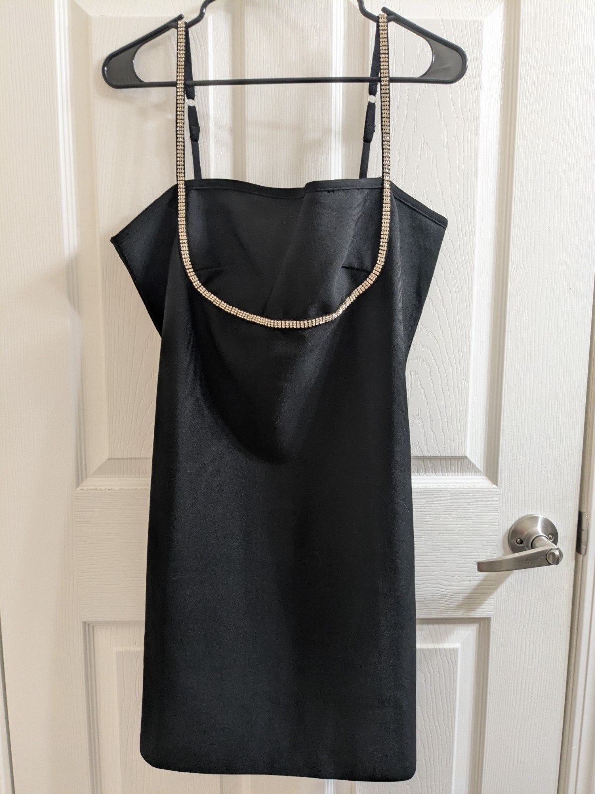 Hybrid & Company Black Mini Rhinestone Strap Bodycon Cocktail Party Club 1X