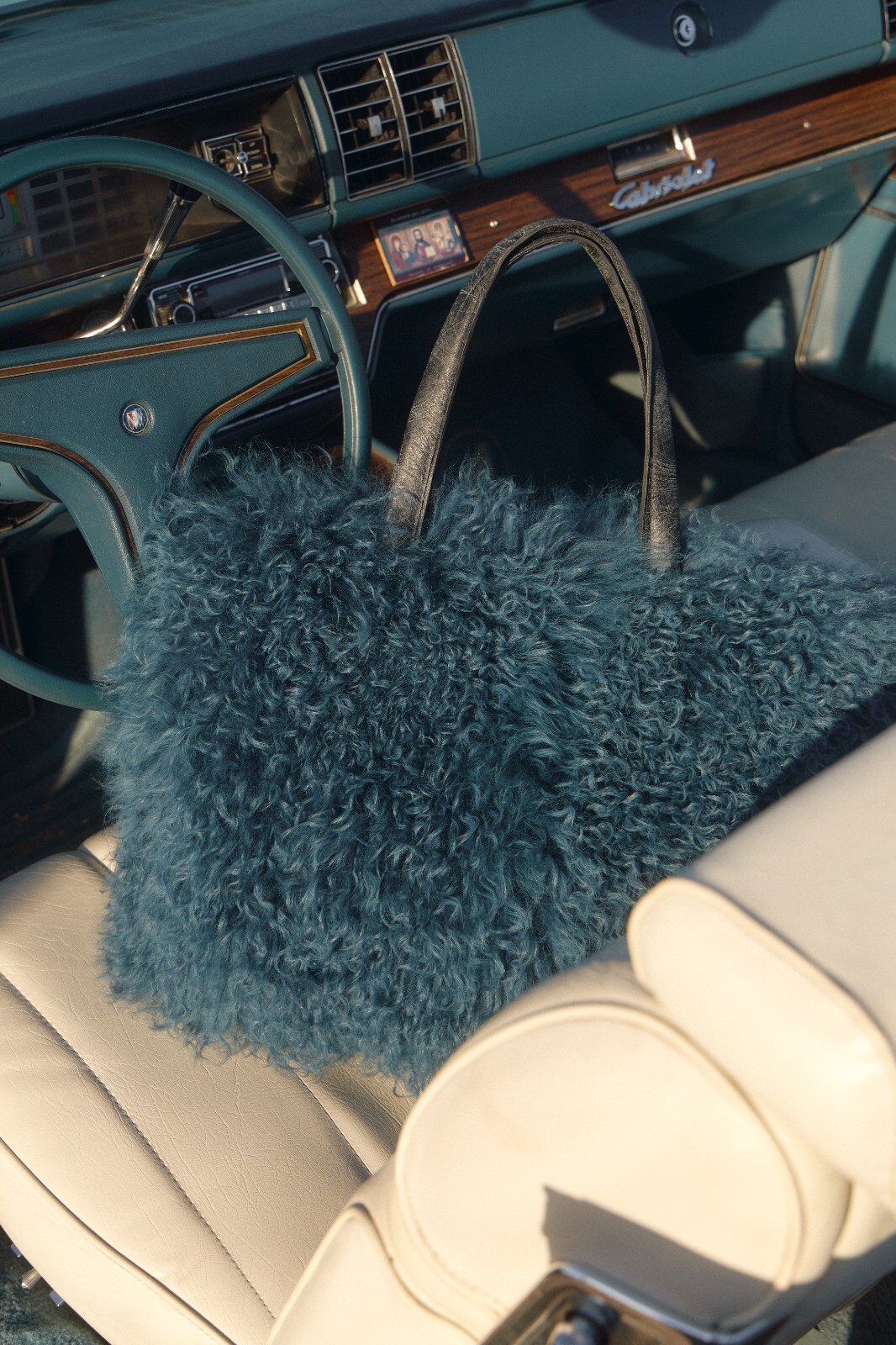 Real fur tote bag Long fur shopper Blue huge large bag gift for women
