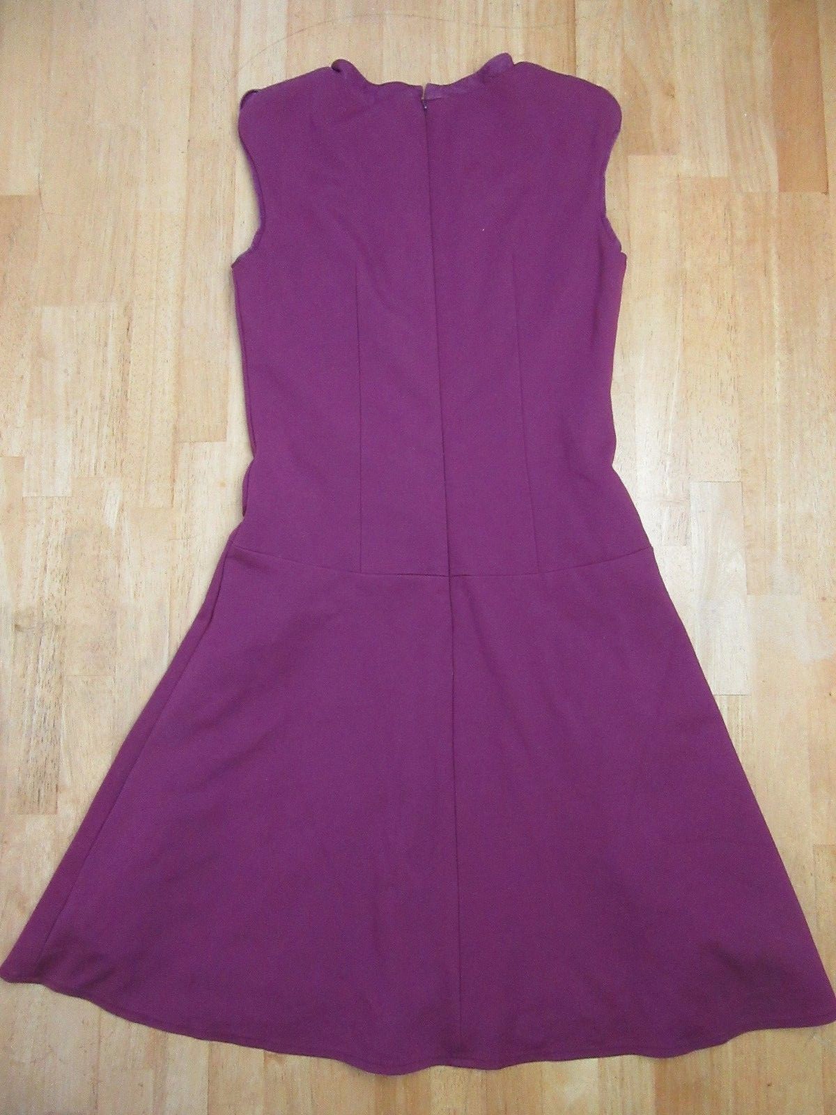 My Tribe V-Neck Real Leather Trim Sleeveless Solid Purple A line Dress Size S