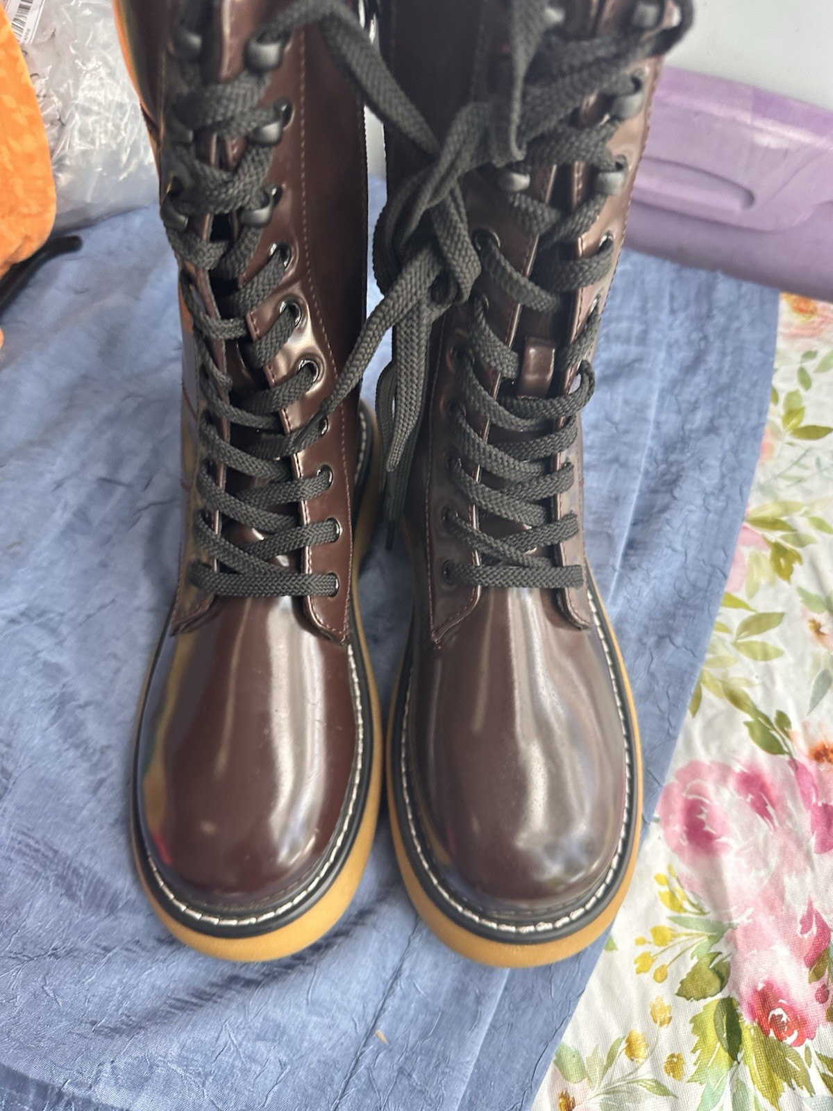 Dream Pairs Women’s Platform Mid-Calf Lug Sole Lace-Up Zipper Boots Brown