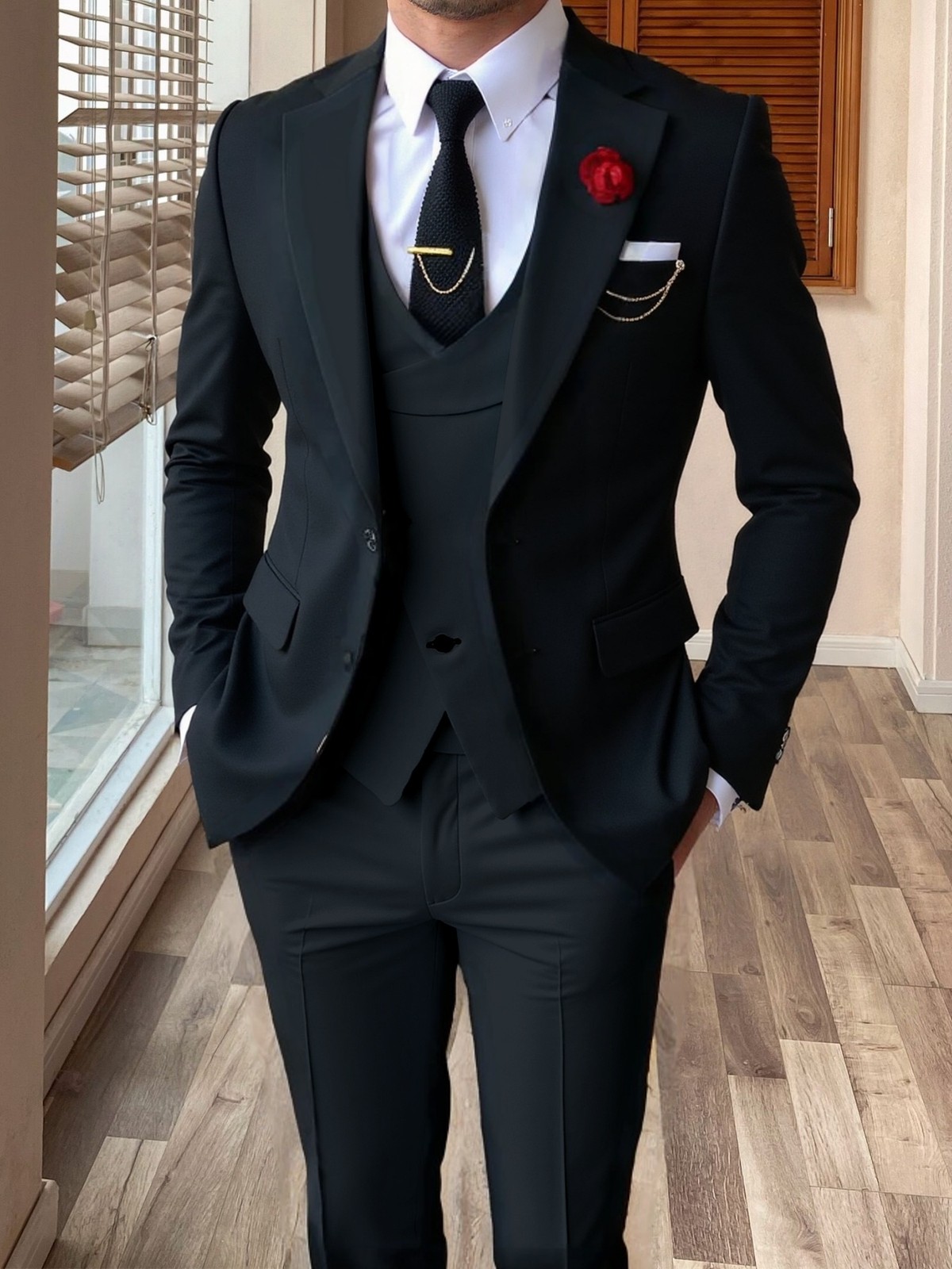 Groomsmen Wedding Homecoming Tuxedo Suit with Regular Fit Pants M L XL