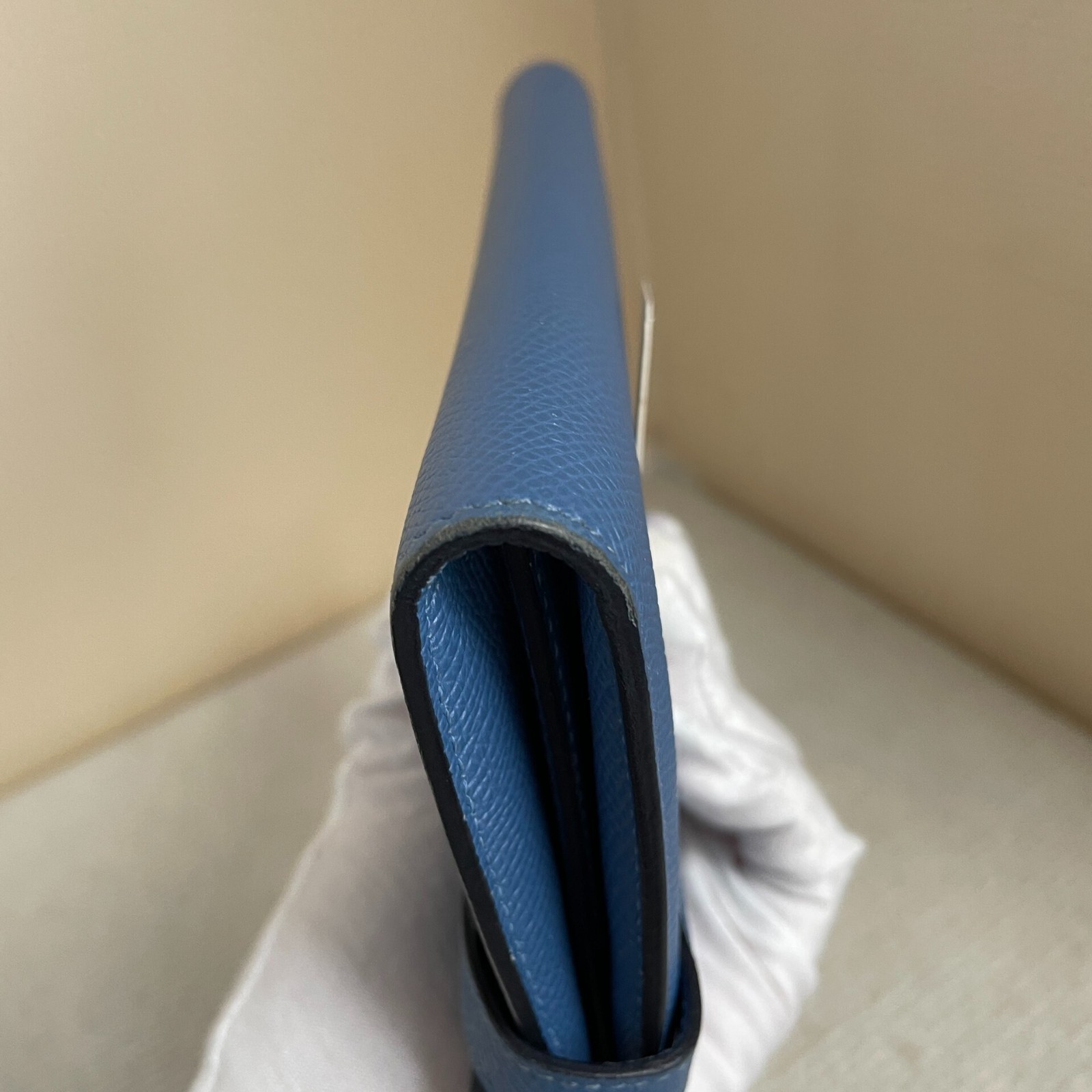 Hermes Kelly Long Blue Epsom Silver Clutch Wallet