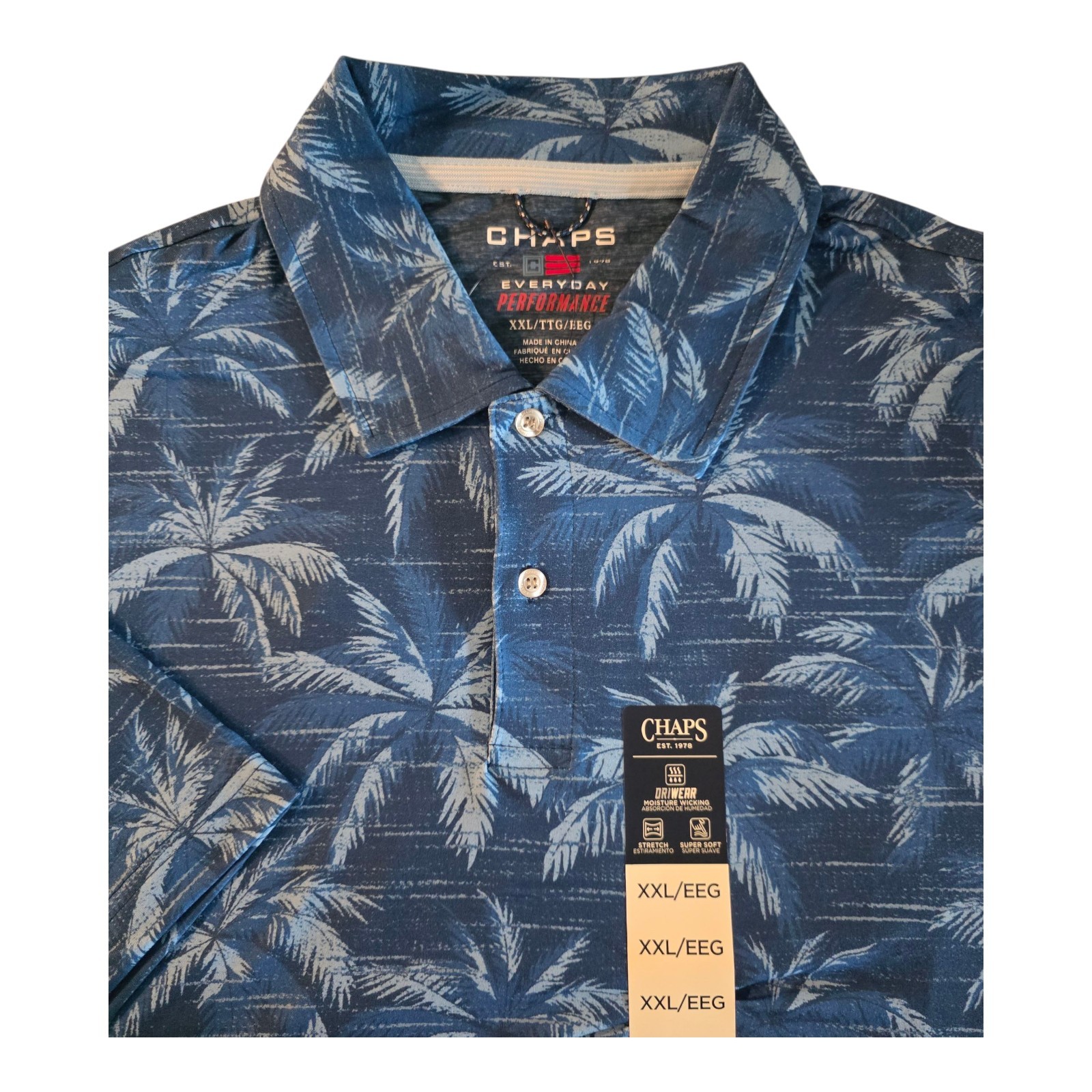 NWT Chaps Performance Short Sleeve Polo Golf Shirt Mens 2XL Blue Tropical