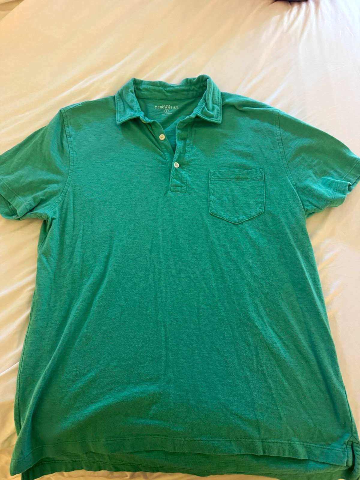 J.Crew Mercantile Men’s Green Solid Short Sleeve Collared Polo Shirt Size L