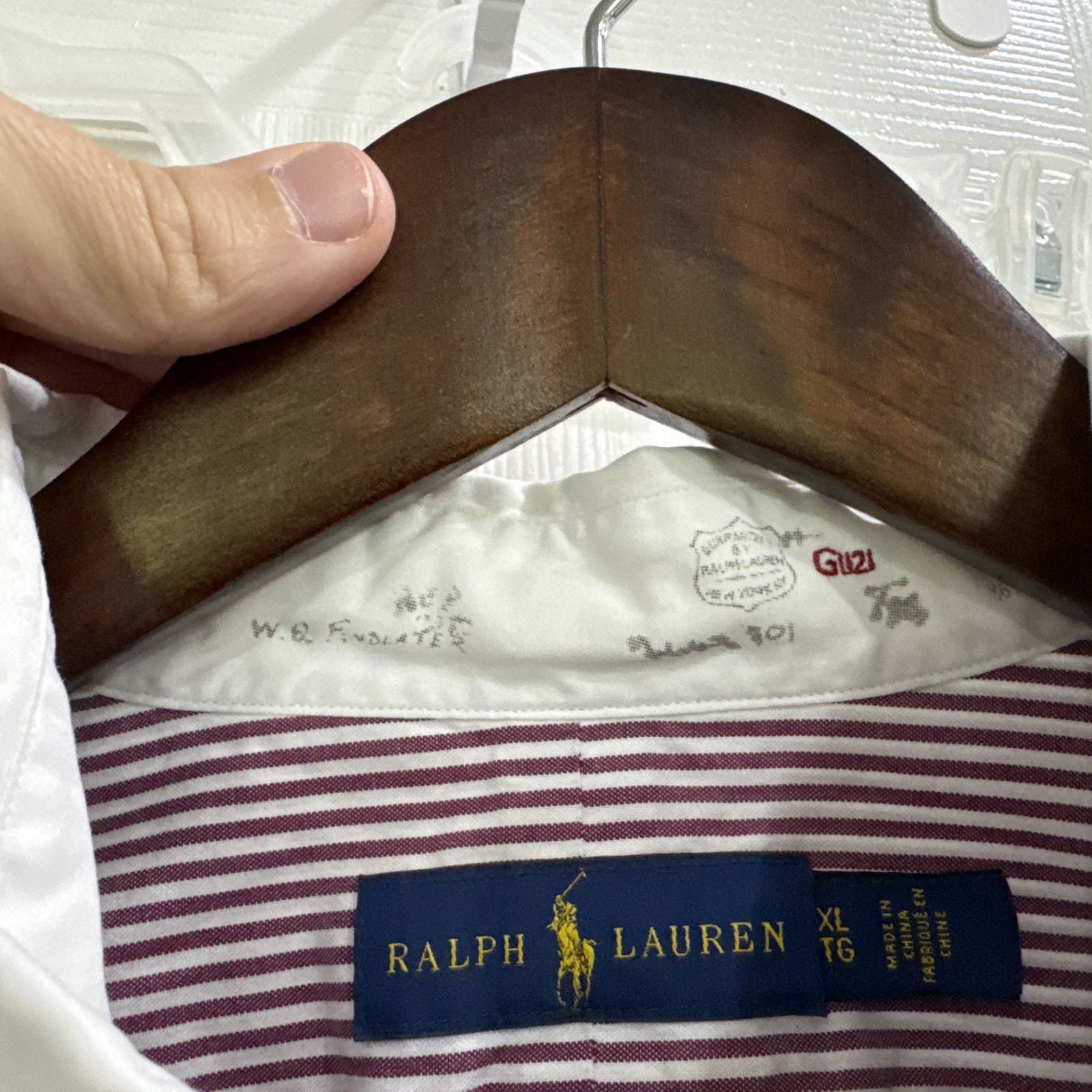 Ralph Lauren Rugby Shirt Men’s XL burgundy Striped White Collar Long Sleeve