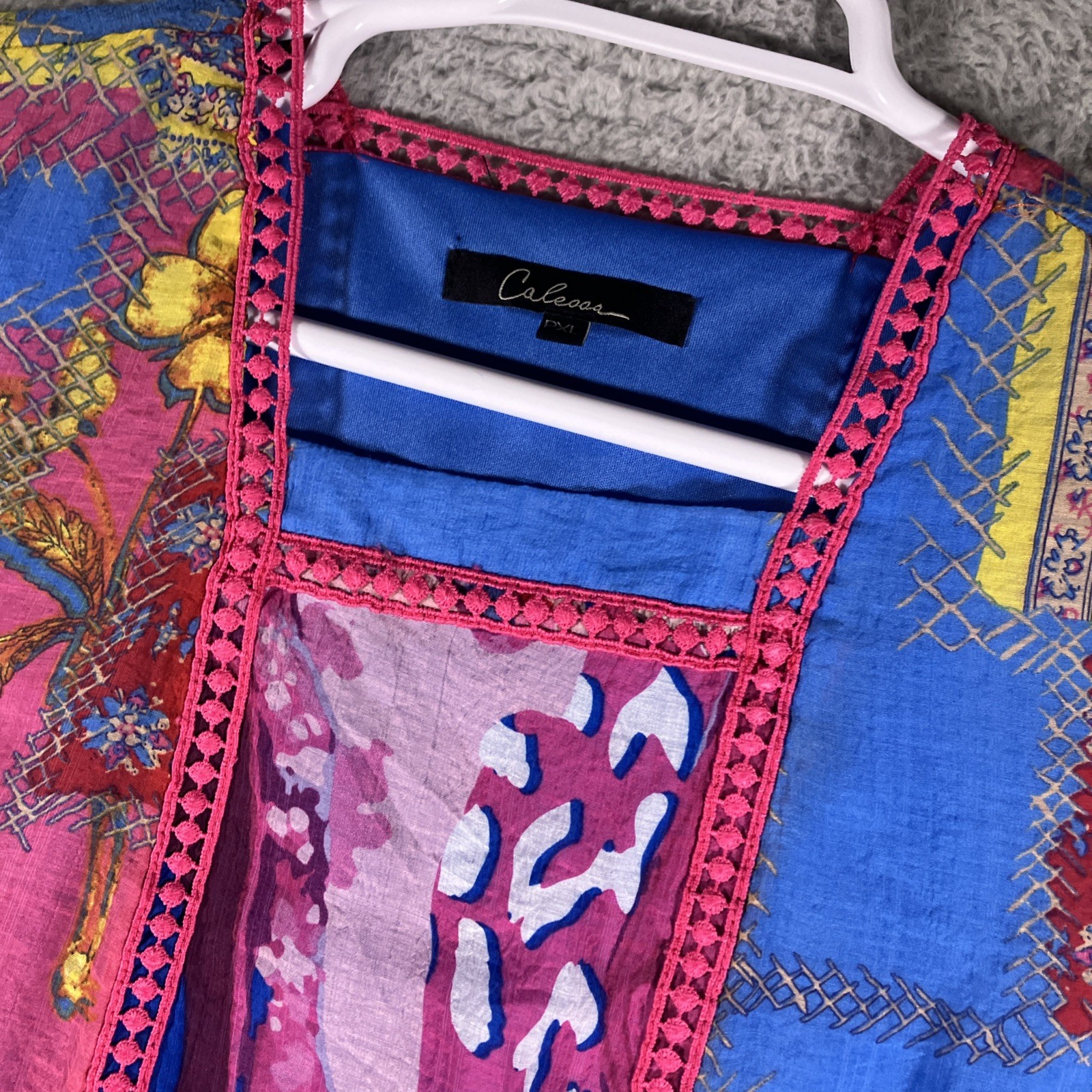 Calessa Fiesta Patchwork Print Tunic Womens PXL Petite Hippiecore Gypsycore Boho