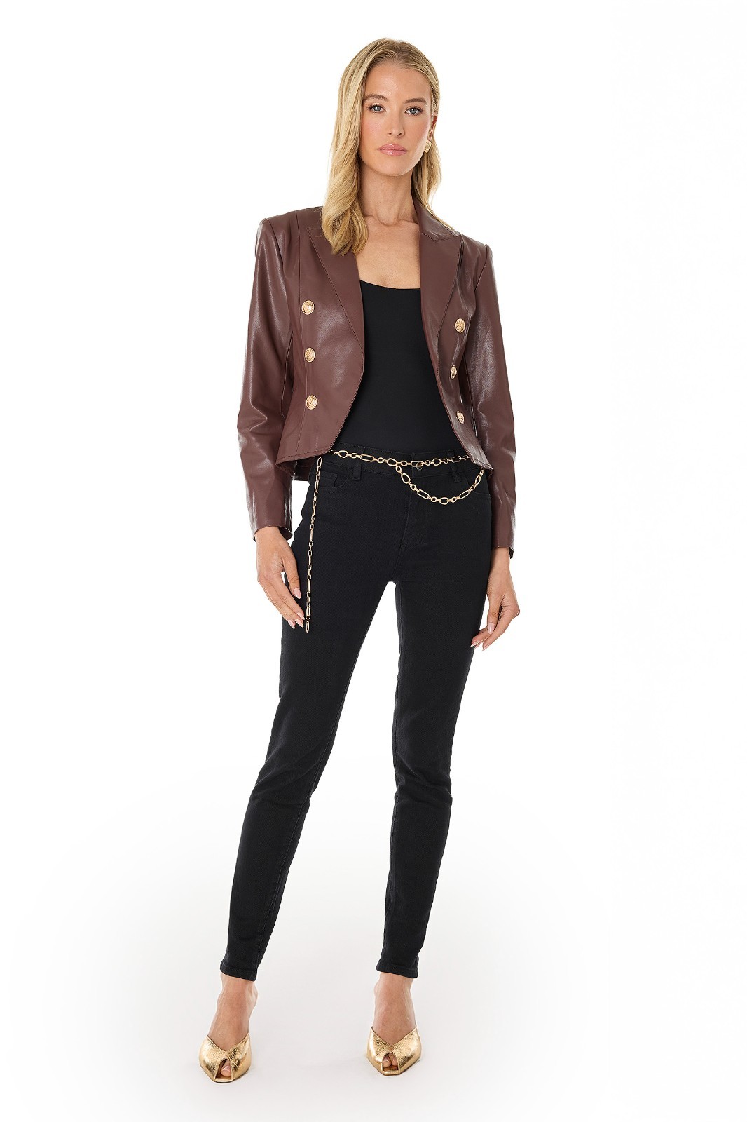 Gabrielle Leather Double Breasted Blazer Espresso THE NOLI SHOP