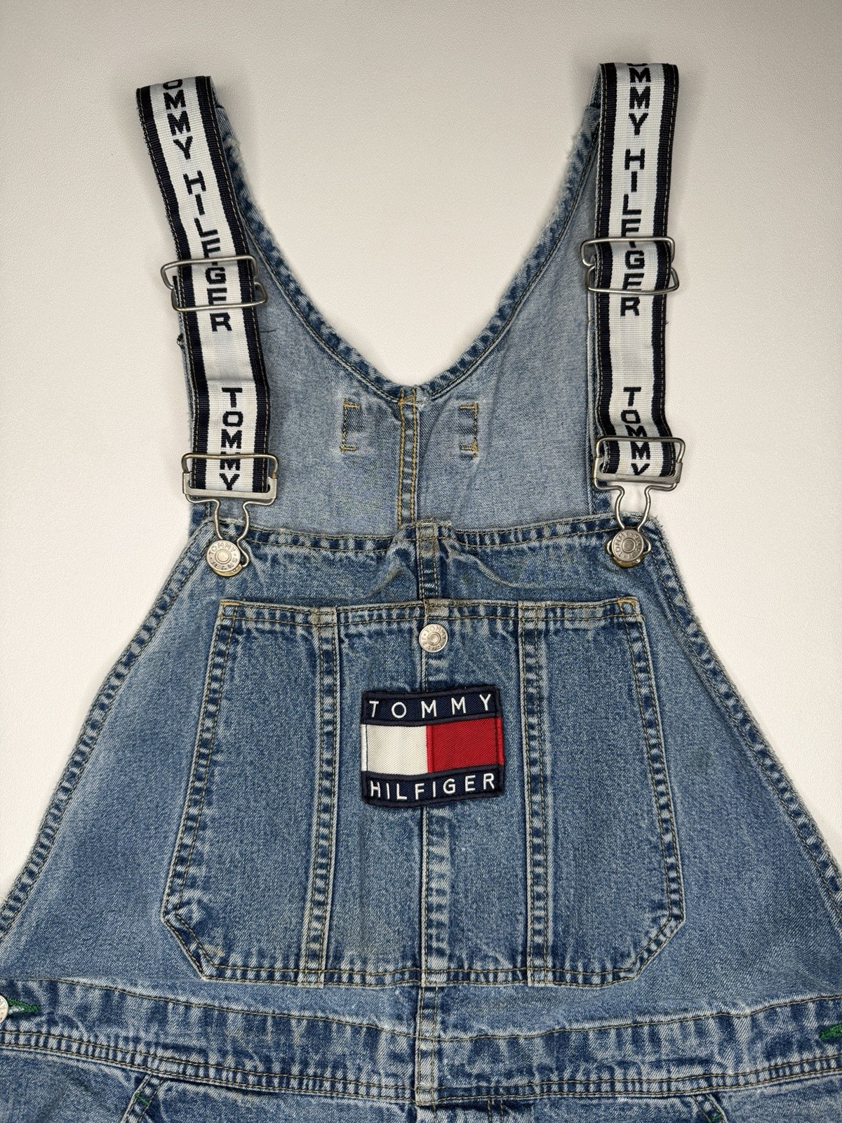 Vintage Tommy Hilfiger Overalls White Straps 90s Y2K Tommy Jeans Blue M