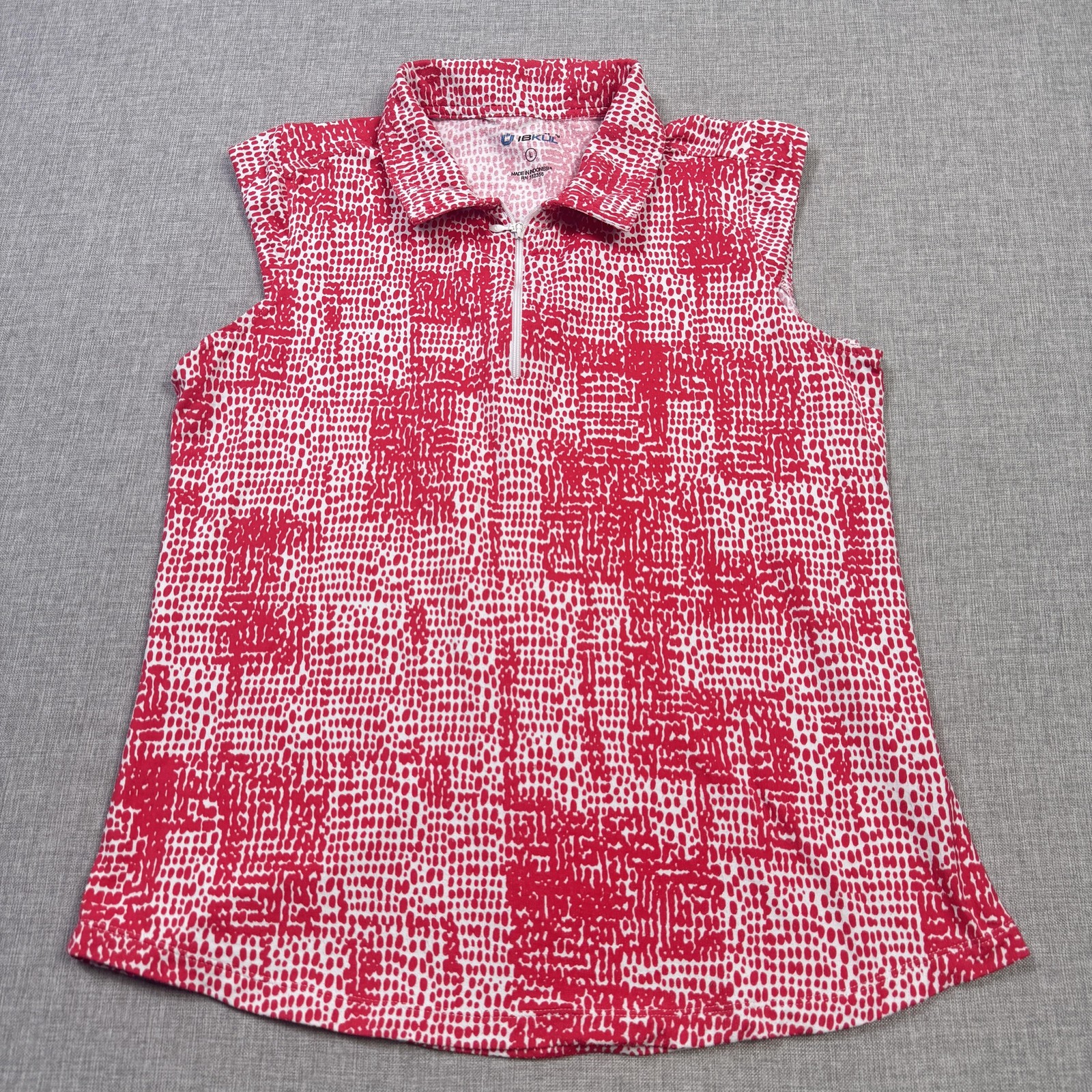 IBKUL 1/4 Zip Geometric Sleeveless Polo Womens Large Red Sleeveless Stretch