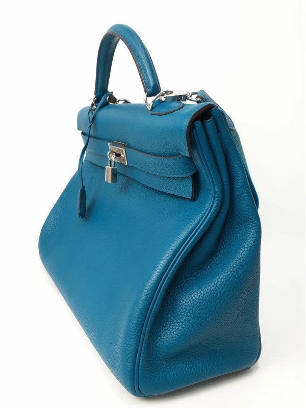 Hermes Kelly 40 Taurillon Clemence Blue Shoulder Bag Silver Hardware #TB1457