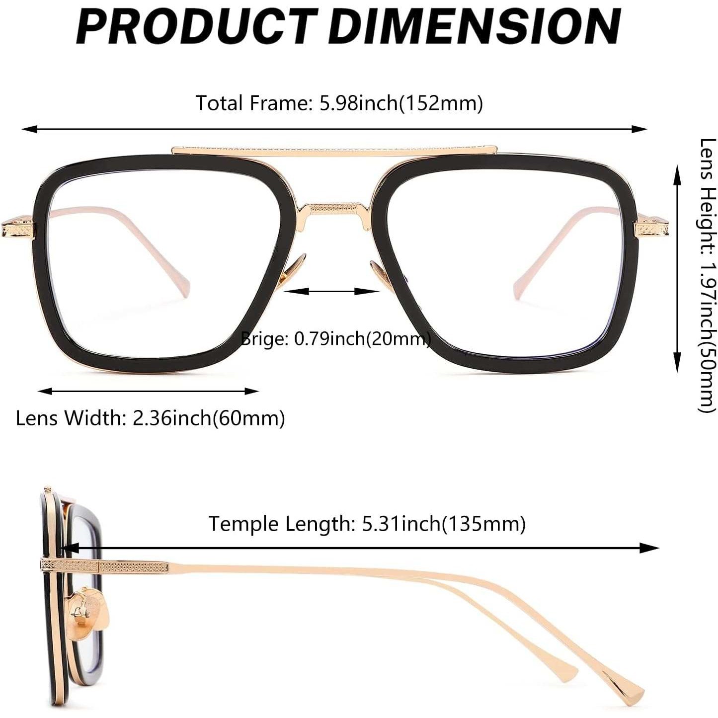 Square Glasses Men’s Black Gold Frame Clear Lens Eyeglasses Retro Style Trendy